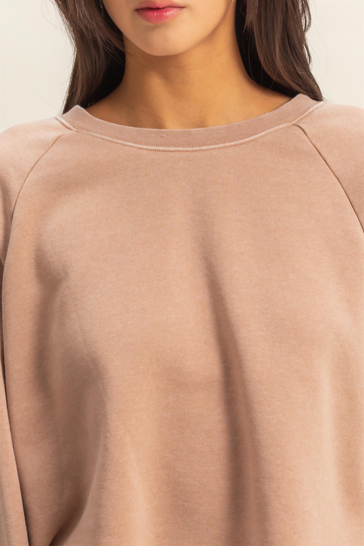Wholesale Laid Back Crop Sweatshirt Sweatshirts DZ25C445 DARK TAUPE DOUBLE ZERO