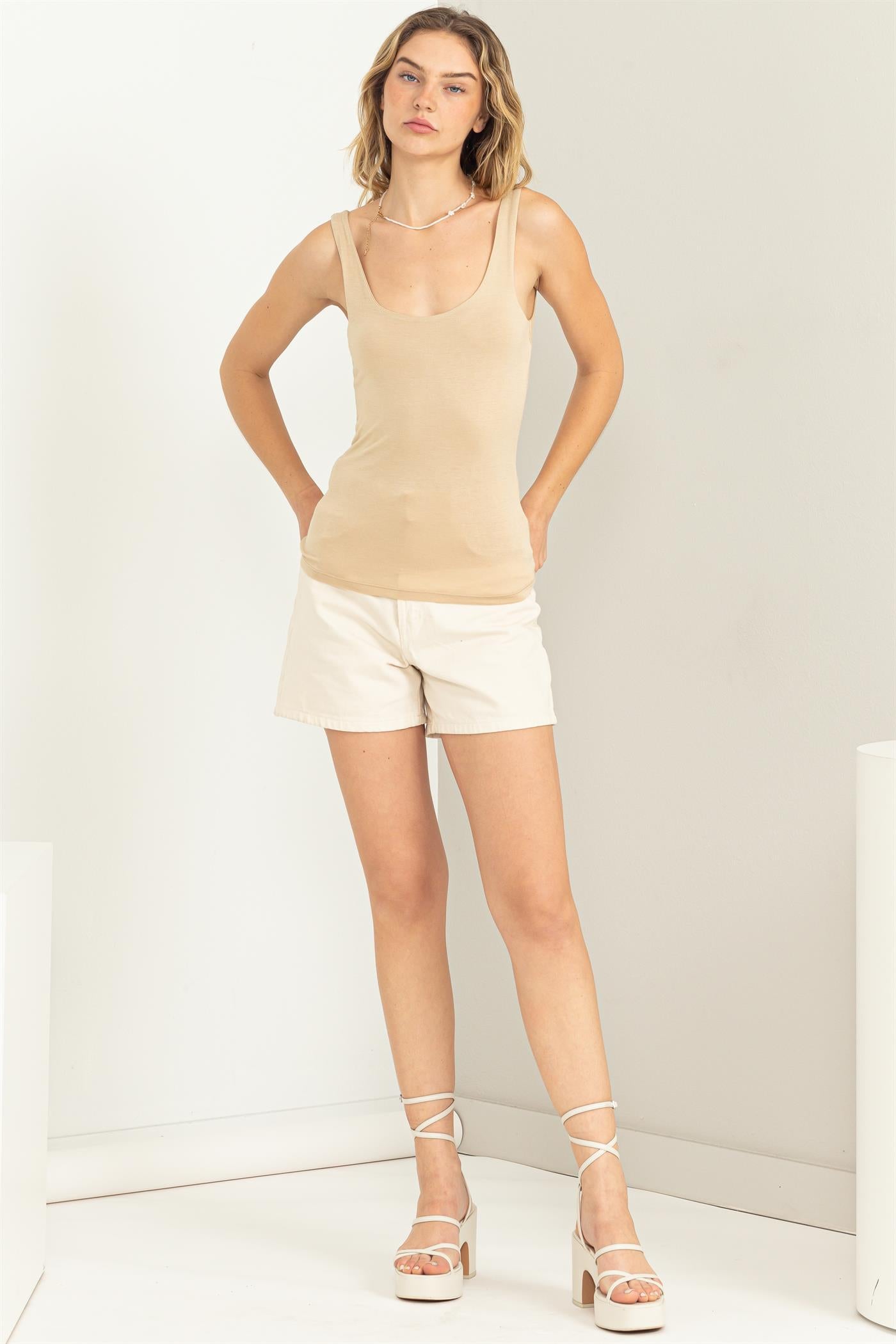 Wholesale Scoop Neck Tank Top Clothing Tops DZ23A793 CAFFE LATTE DOUBLE ZERO