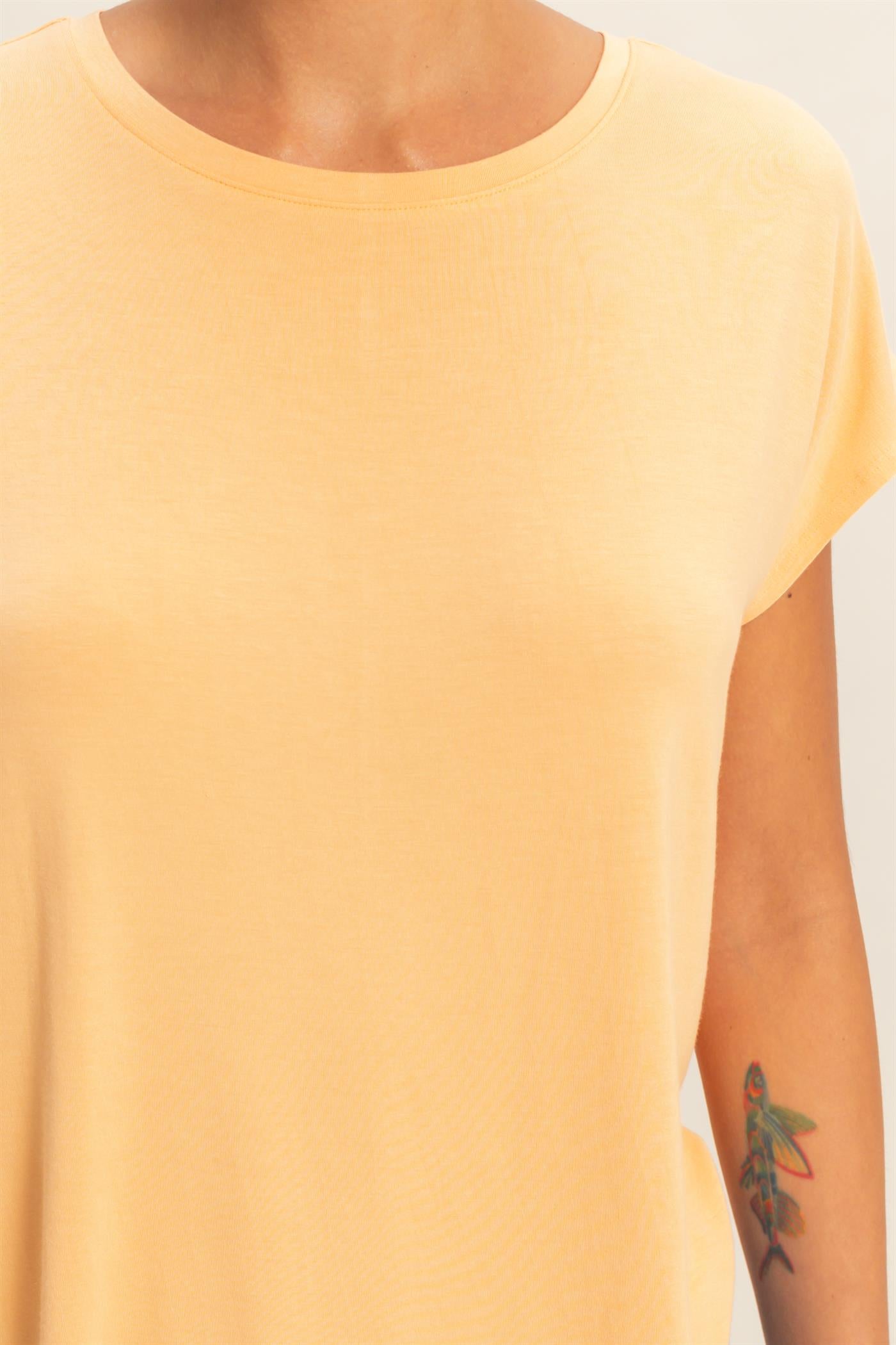 Wholesale Relaxed Dolman Short Sleeve  Round Neck Top Shirts DZ26A270 APRICOT DOUBLE ZERO