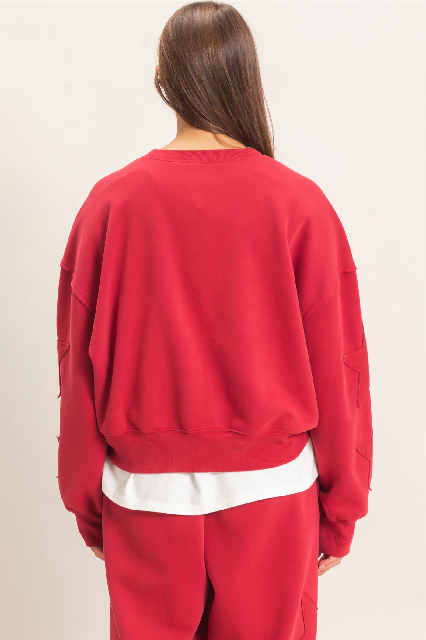 Wholesale Star Patch Sleeve Sweatshirt Sweatshirts DZ26E888 DARK RED DOUBLE ZERO