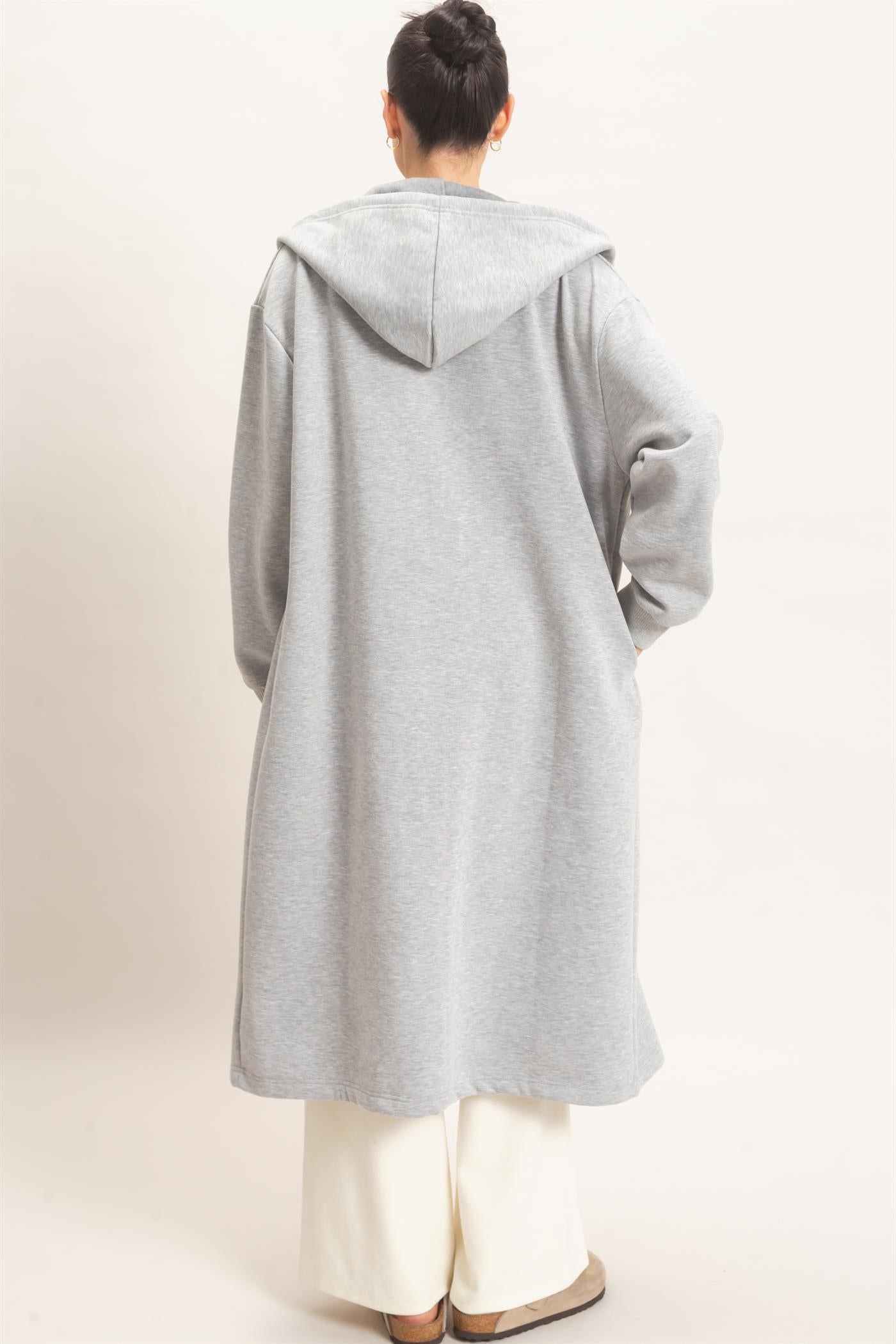 Wholesale Oversized Longline Zip-Up Hoodie Jacket Outerwear HF26E650 HEATHER GRAY HYFVE