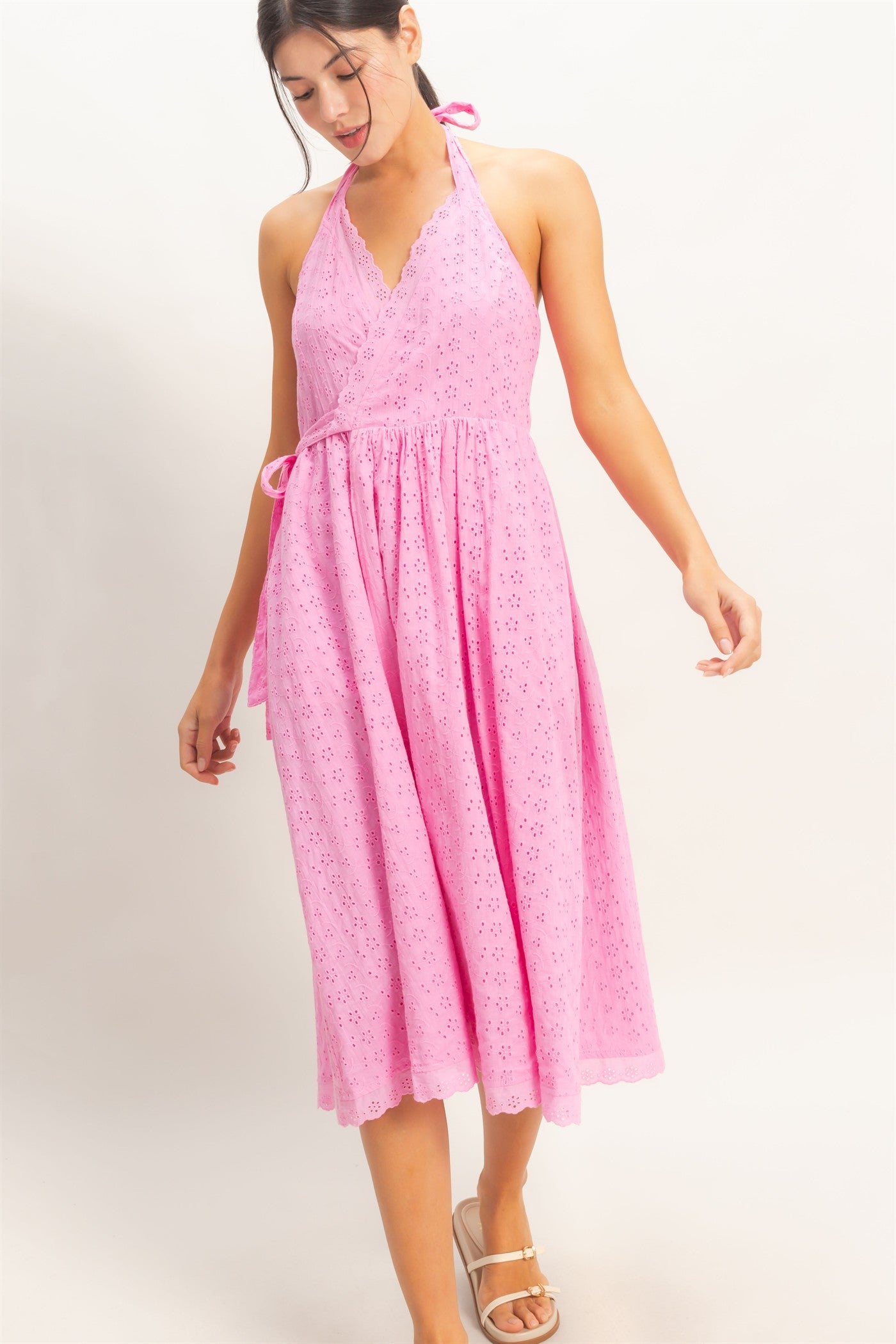 Wholesale Halter Neck Midi Dress Dresses HF26C895 PINK HYFVE