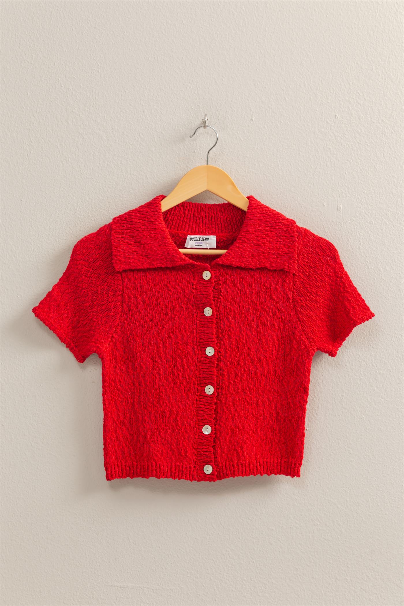 Wholesale Everyday Button-Front Crop Sweater Top Clothing Tops DZ25C171 RED DOUBLE ZERO