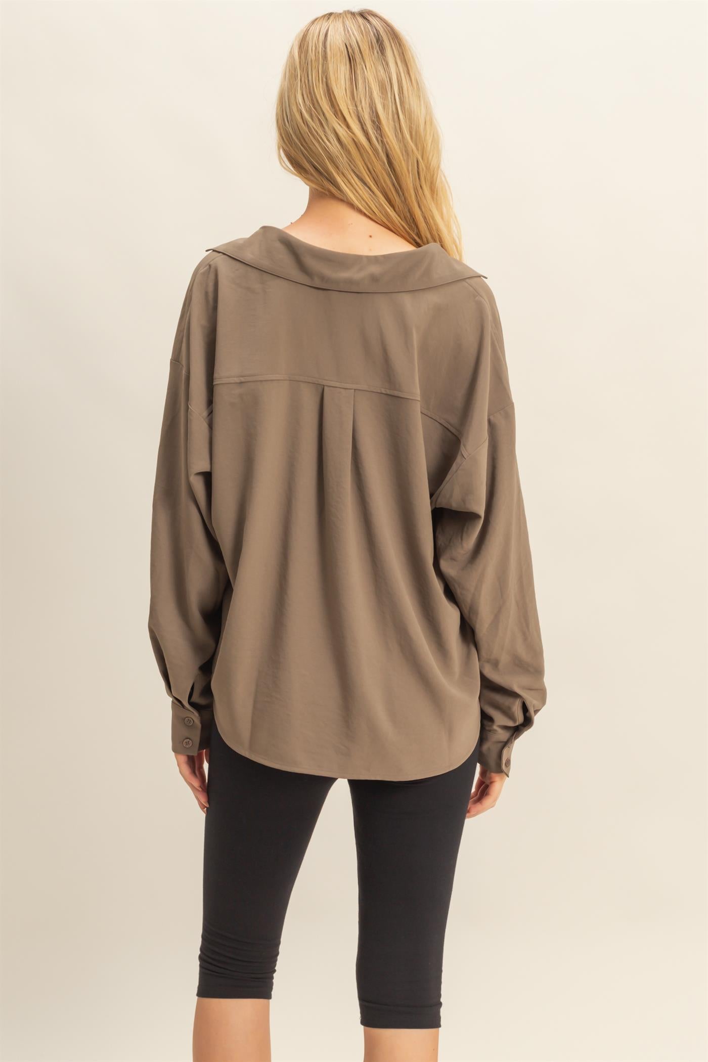 Wholesale Button-Down Blouse With Flowing Fit Clothing Tops HF25C543 OLIVE HYFVE