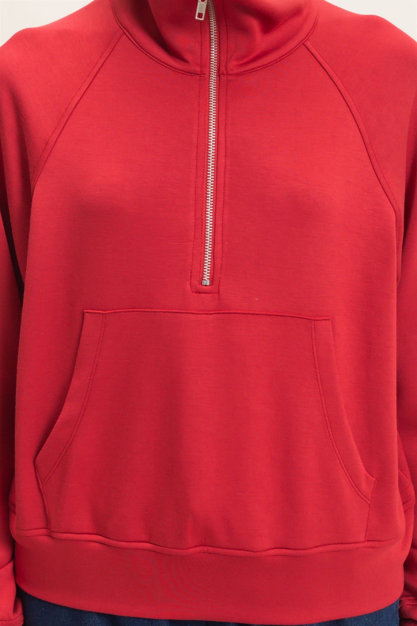 Wholesale Half-Zip Collar Raglan Pullover Sweatshirts DZ26C967 DARK RED DOUBLE ZERO
