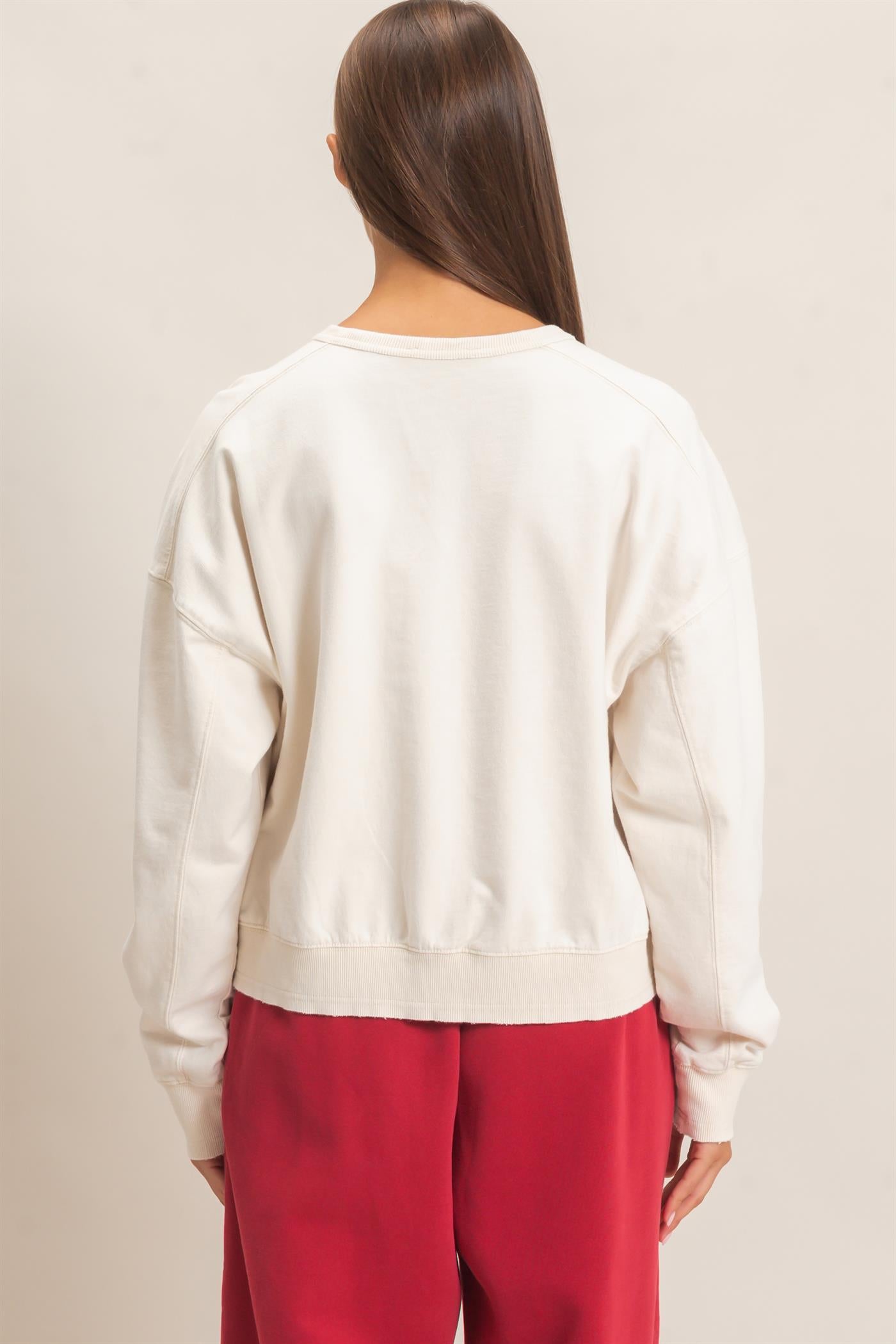 Wholesale Acid Wash Seam Detail Crew Neck Sweatshirt Sweatshirts DZ26E260 ALPACA DOUBLE ZERO