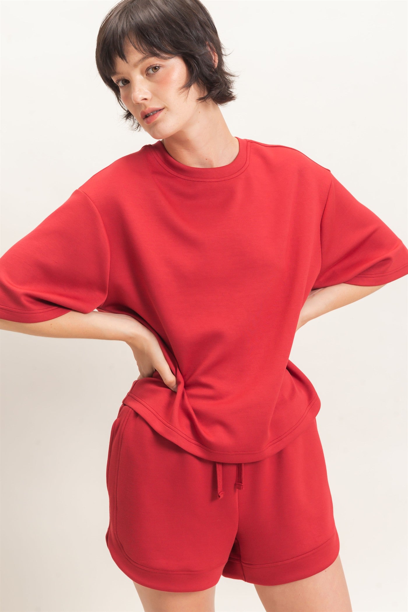 Wholesale Loose Fit Crew Neck Short Sleeve Top Clothing Tops DZ26C965 DARK RED DOUBLE ZERO