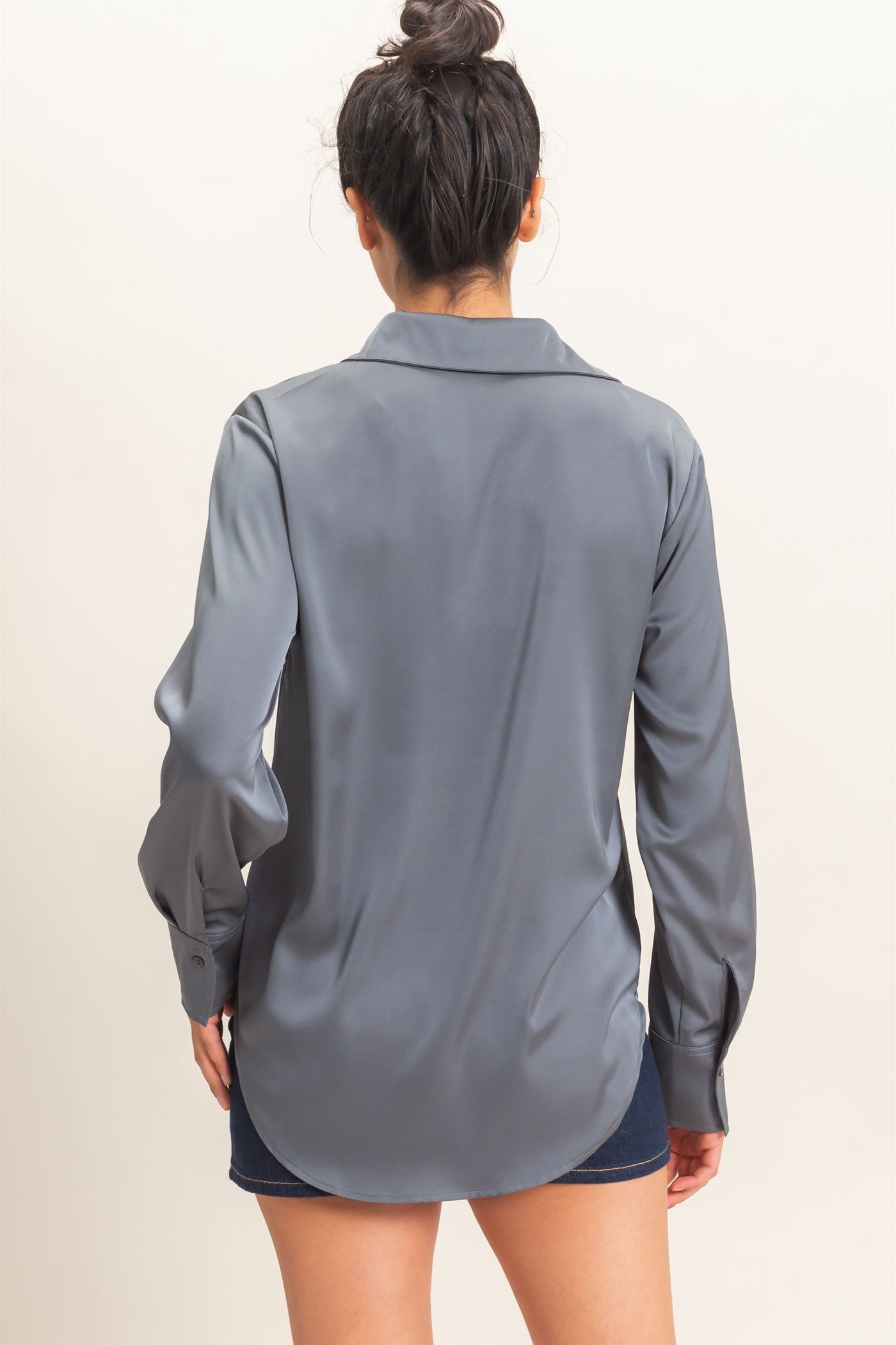 Wholesale Satin Button-Down Shirts Shirts DZ26E265 DARK GRAY DOUBLE ZERO
