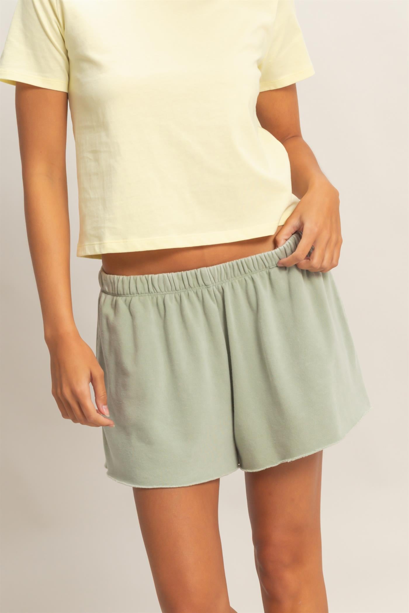 Wholesale Mineral Wash French Terry Shorts Shorts DZ26C040 SAGE GREEN DOUBLE ZERO