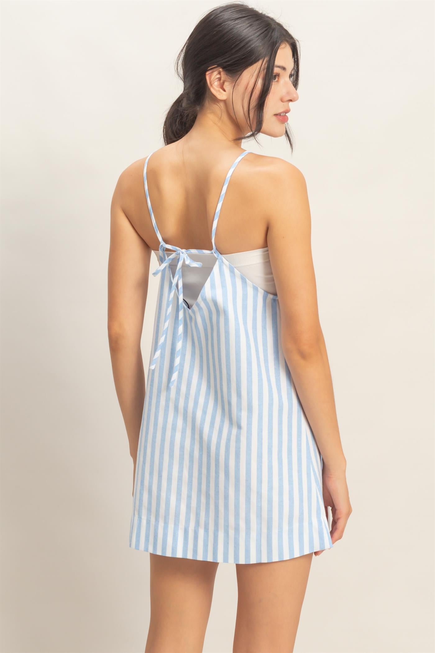 Wholesale Striped Straight Neck Mini Dress Dresses HF26C080 BLUE HYFVE