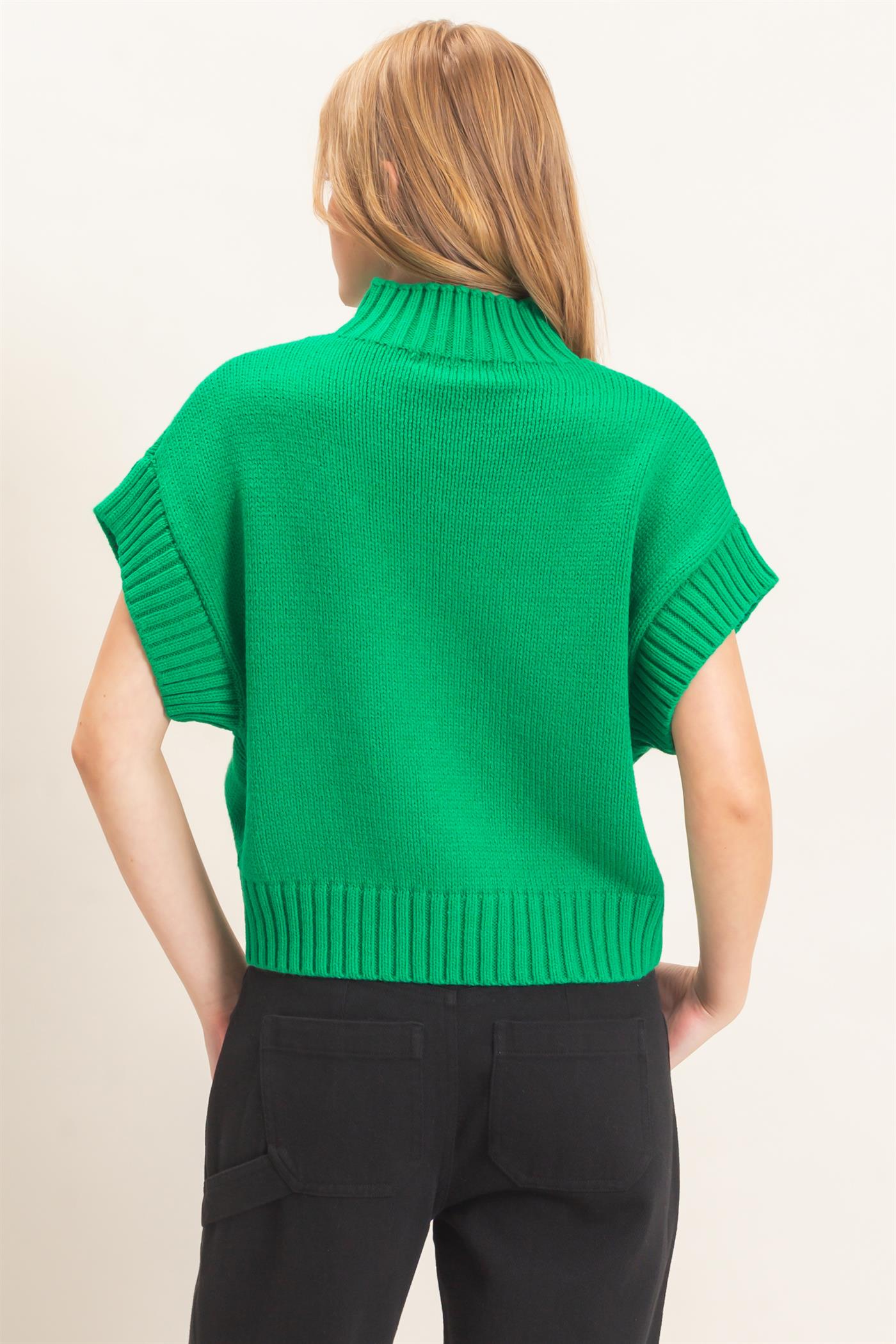 Wholesale Ribbed Mock Neck Sweater Vest Sweaters HF26F186-D GREEN HYFVE