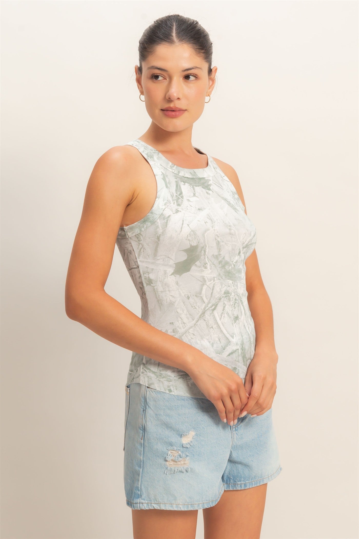 Wholesale Cloud Wash Ribbed Knit Tank Clothing Tops HF26E049 OLIVE HYFVE