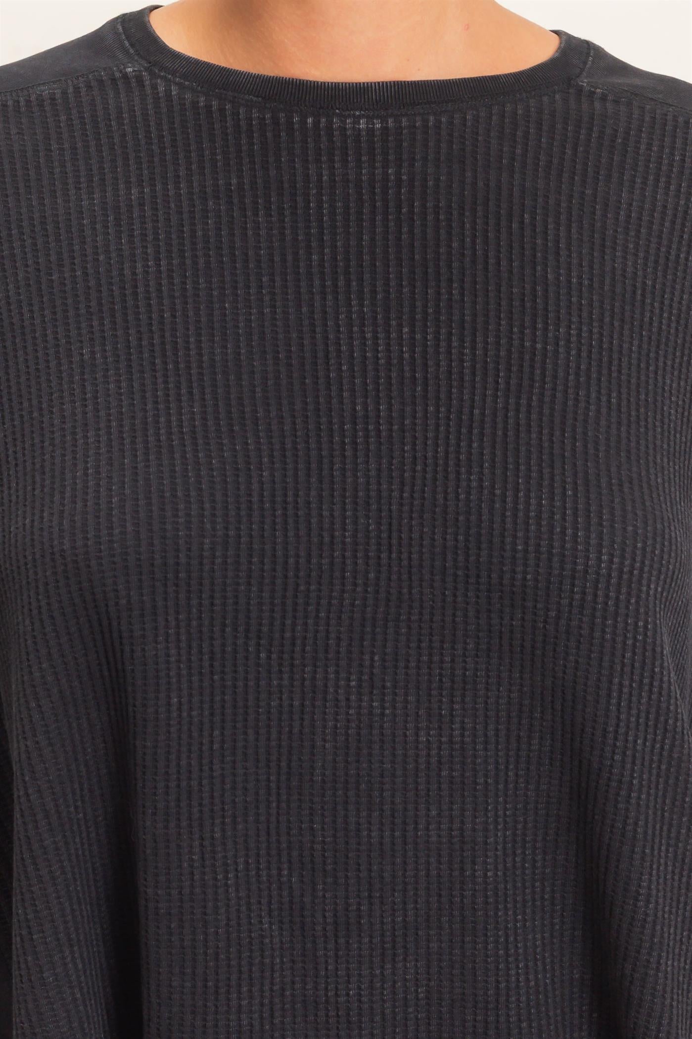 Wholesale Oversized Mineral Washed Waffle Knit Top Clothing Tops DZ26E654 BLACK DOUBLE ZERO