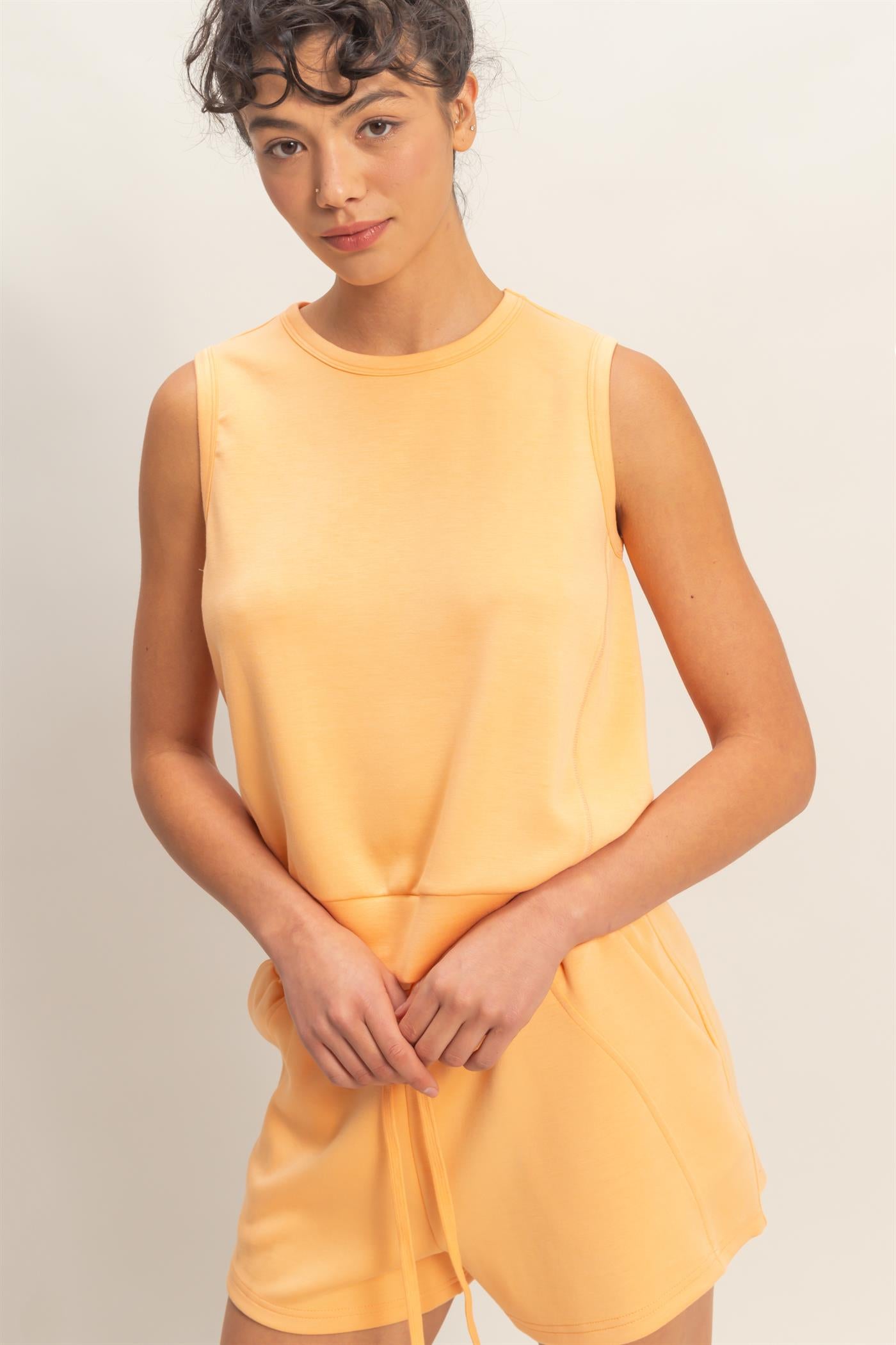Wholesale Sleeveless Crew Neck Top Clothing Tops DZ26C709 APRICOT DOUBLE ZERO