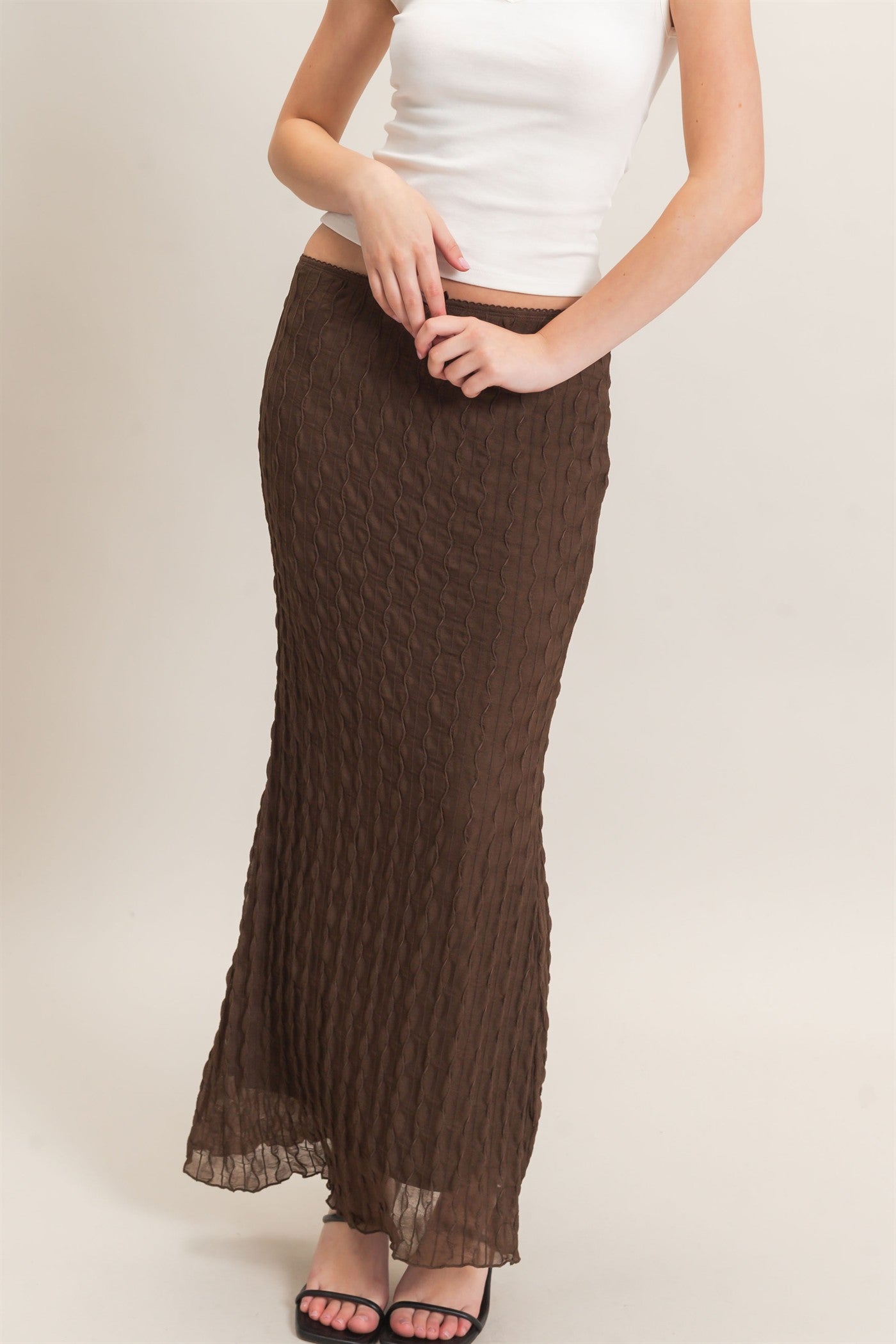 Wholesale Textured Maxi Skirt Skirts HF26F074 BROWN HYFVE