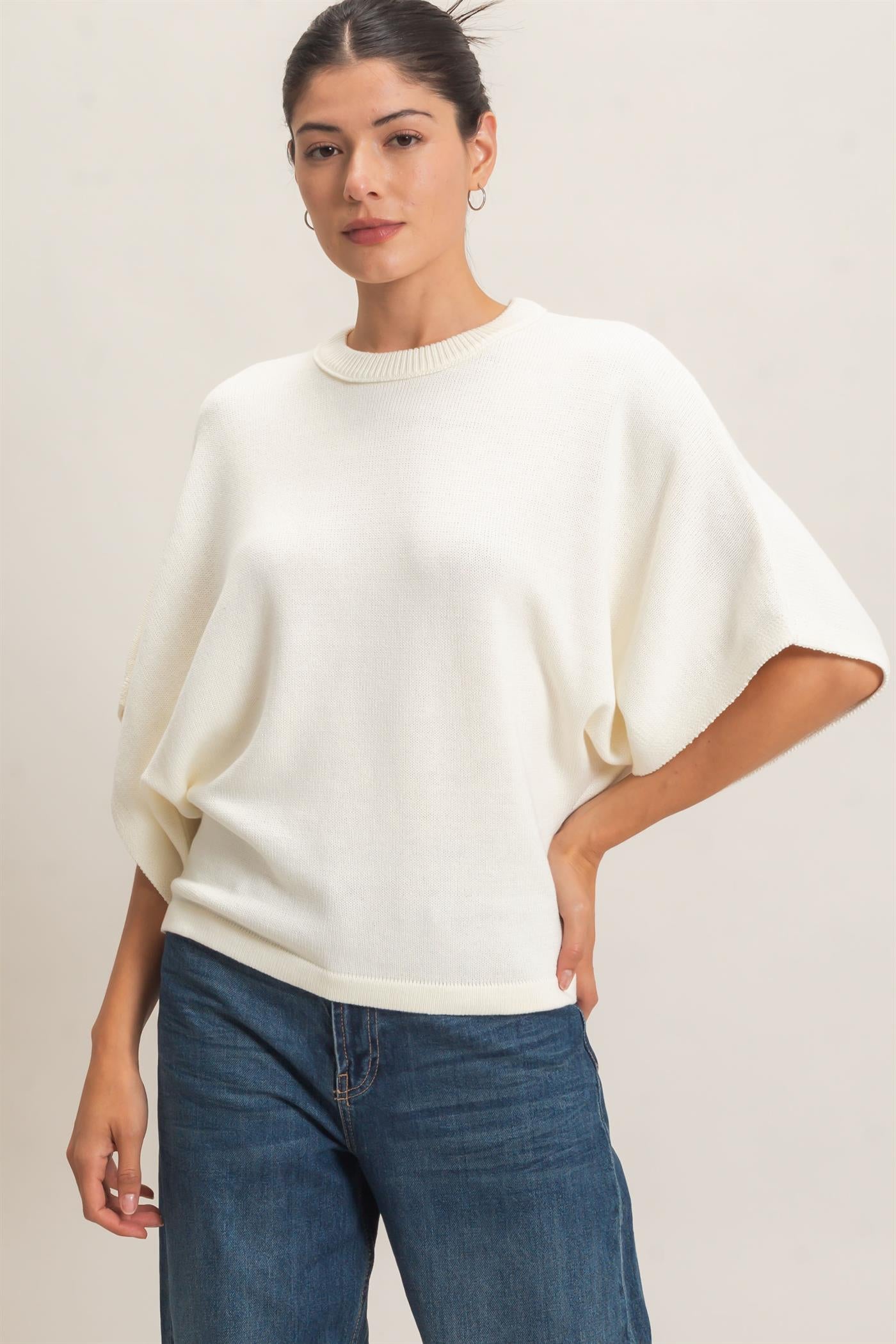 Wholesale Crew Neck Short Sleeve Sweater Sweaters HF26E378 IVORY HYFVE