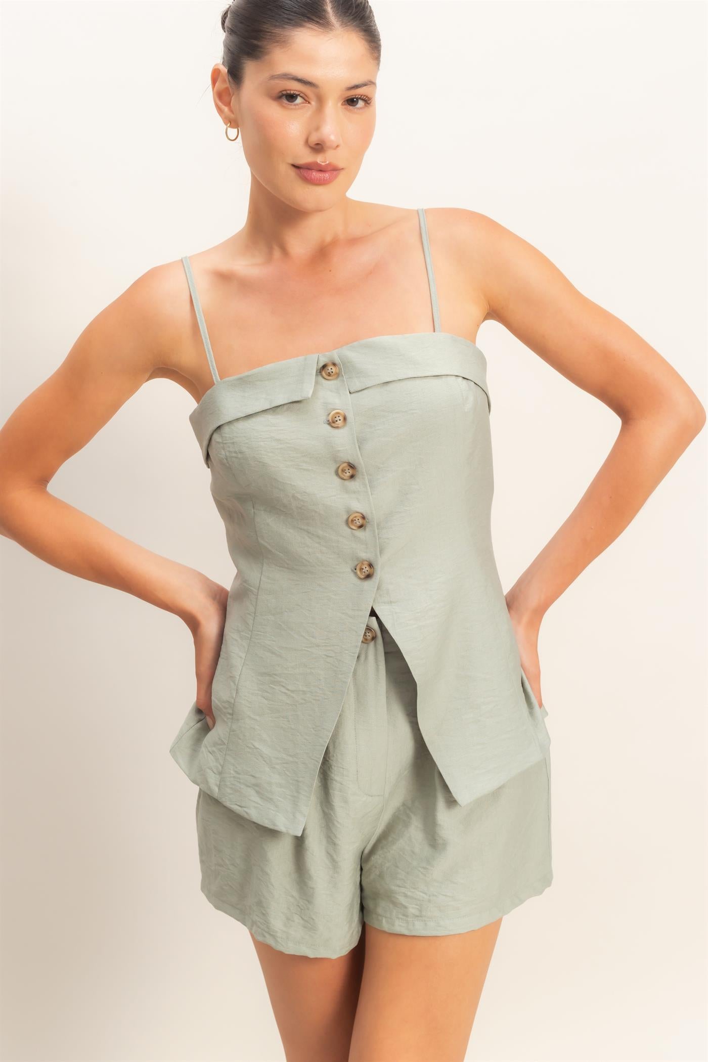 Wholesale Strap Buttoned Top And Shorts Set Clothing DZ26C115-SET IVORY HYFVE