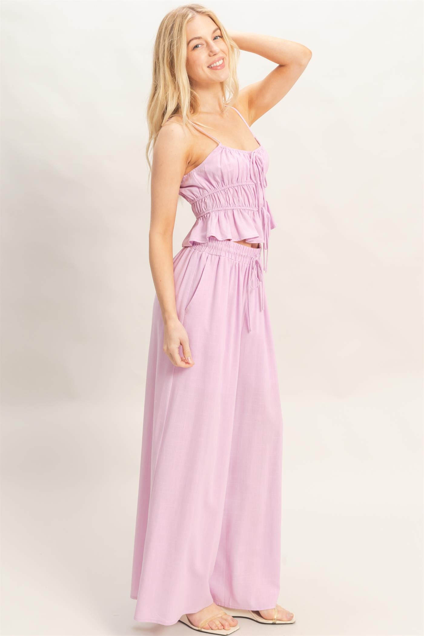 Wholesale Tiered Tank & Palazzo Set Clothing HF26C316-SET-D PINK LAVENDER HYFVE