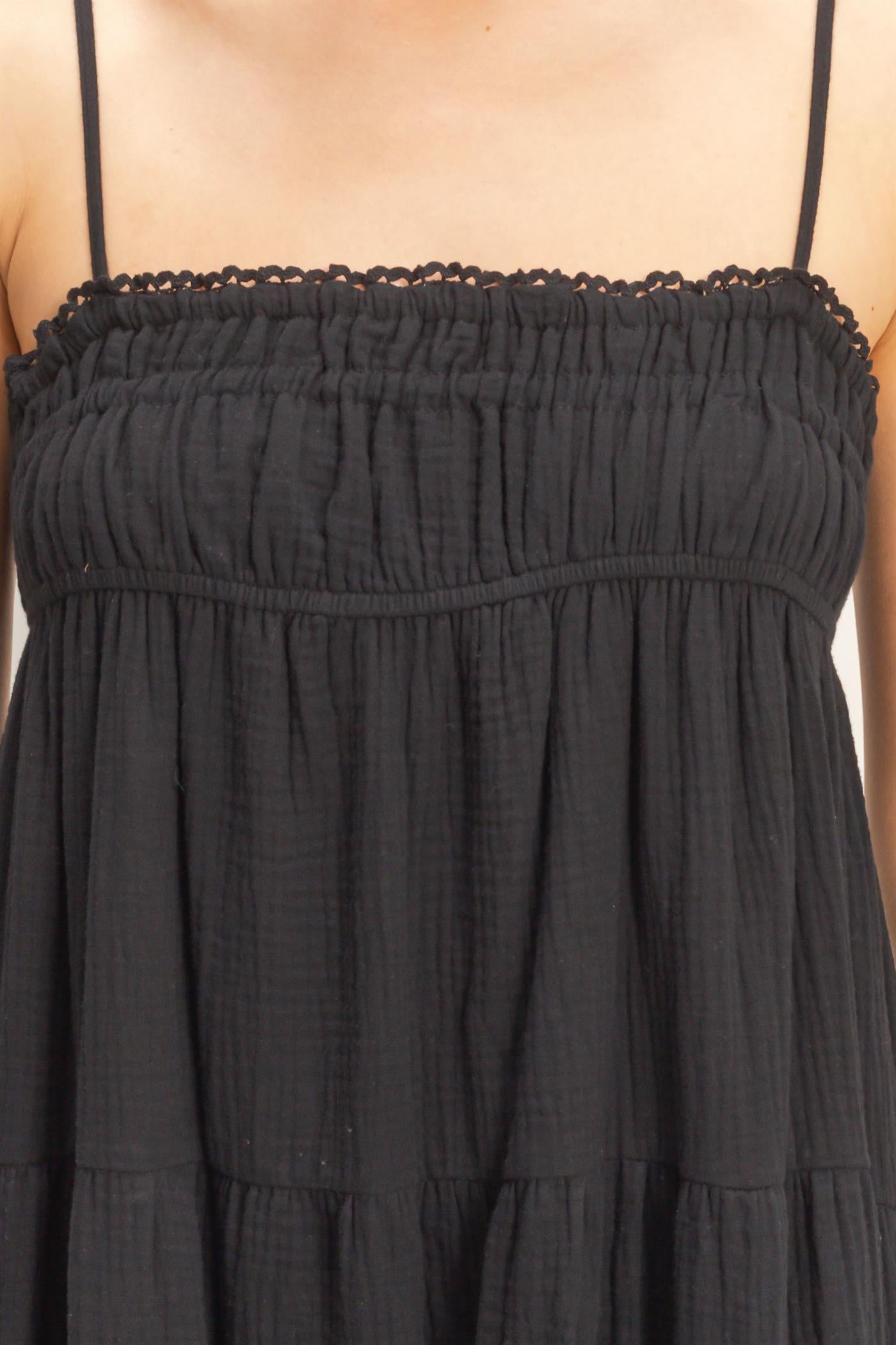 Wholesale Smocked Tiered Maxi Dress Dresses HF26C303 BLACK HYFVE