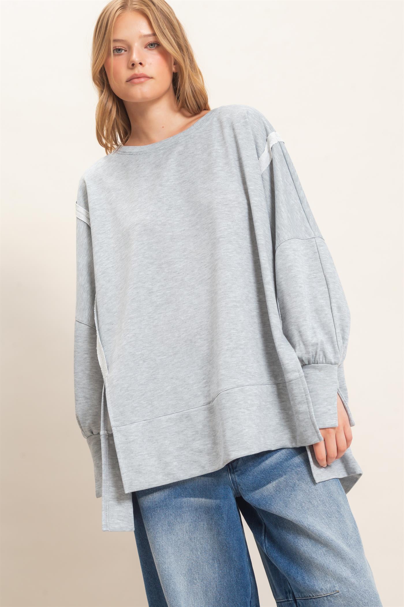 Wholesale Oversized Crew Neck Sweatshirt Sweatshirts HF26F132 H.GRAY HYFVE