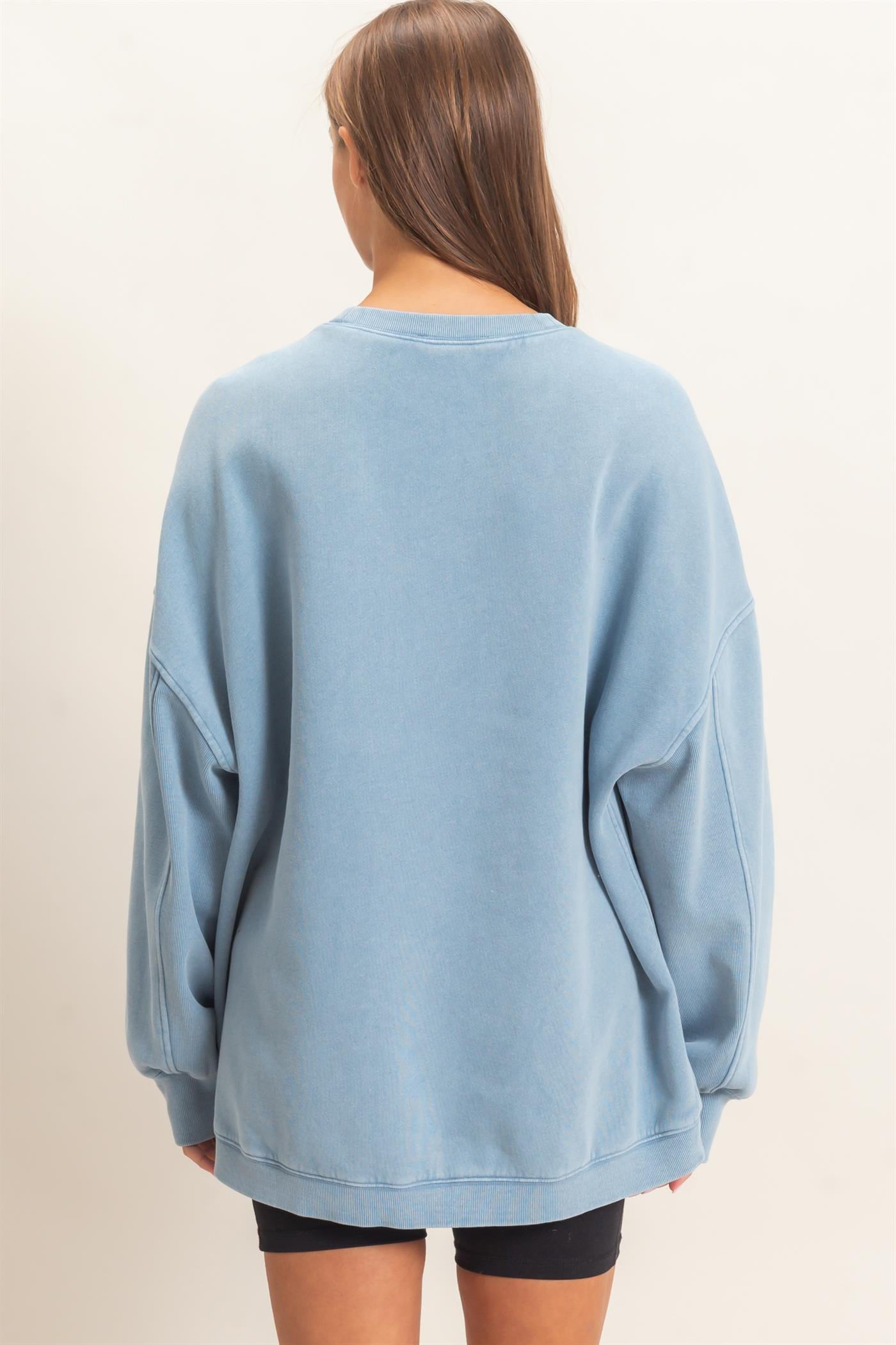 Wholesale Acid Wash Crew Neck Long Sleeve Sweatshirt Sweatshirts DZ26E268 DUSTY BLUE DOUBLE ZERO
