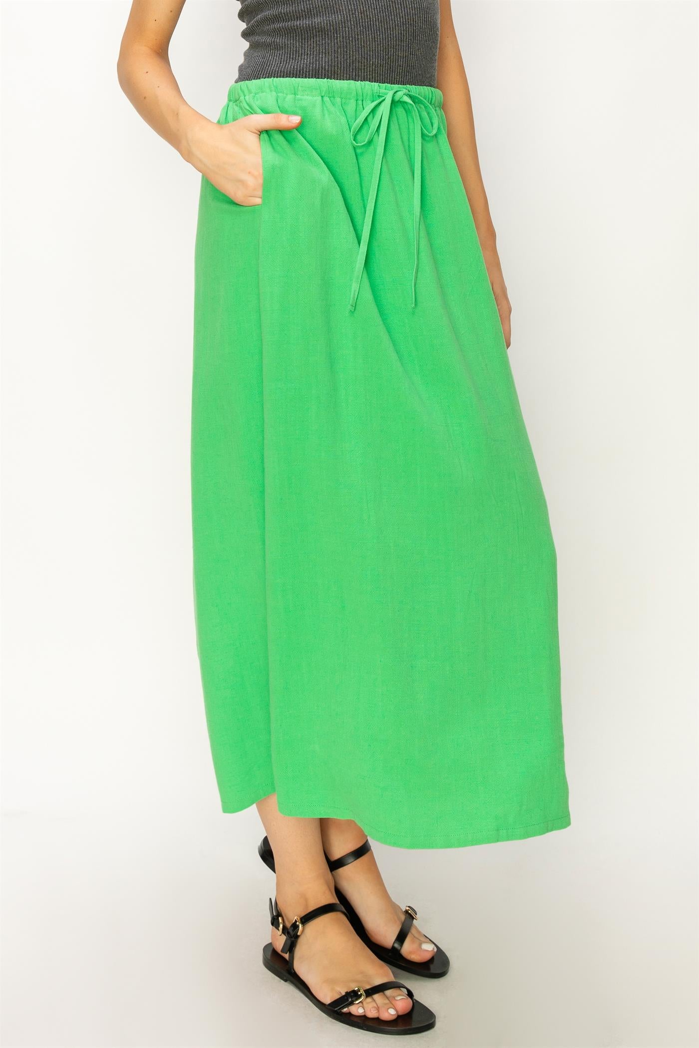 Wholesale Linen Midi Skirt Skirts DZ24A302 GREEN DOUBLE ZERO