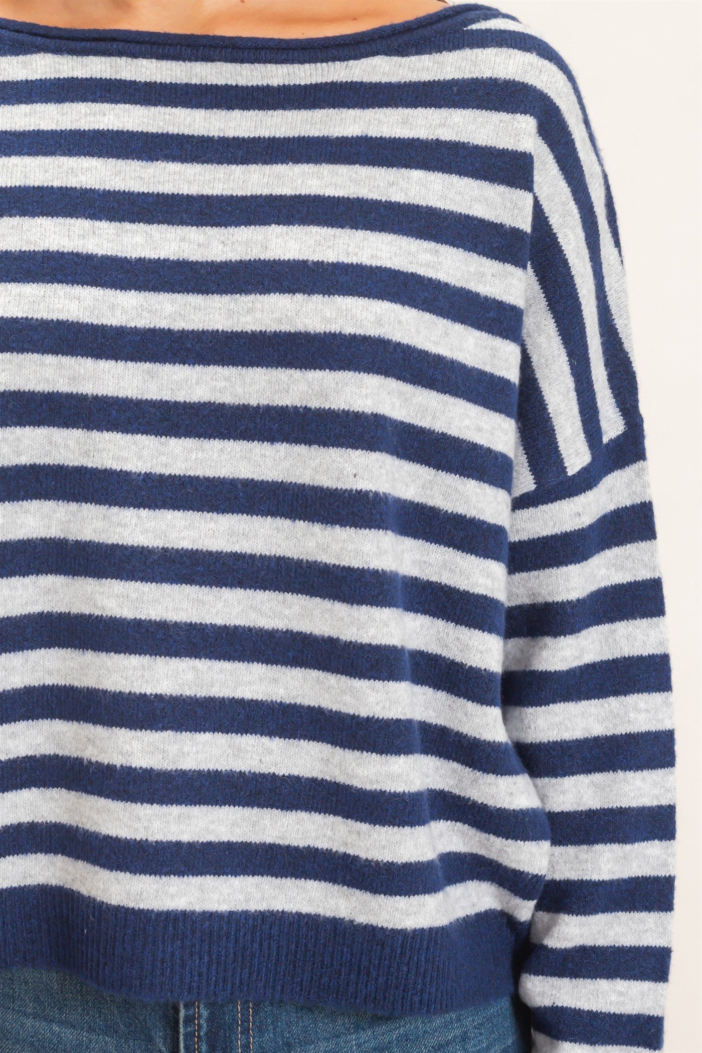 Wholesale Off The Shoulder Striped Sweater Sweaters DZ26E653 NAVY DOUBLE ZERO