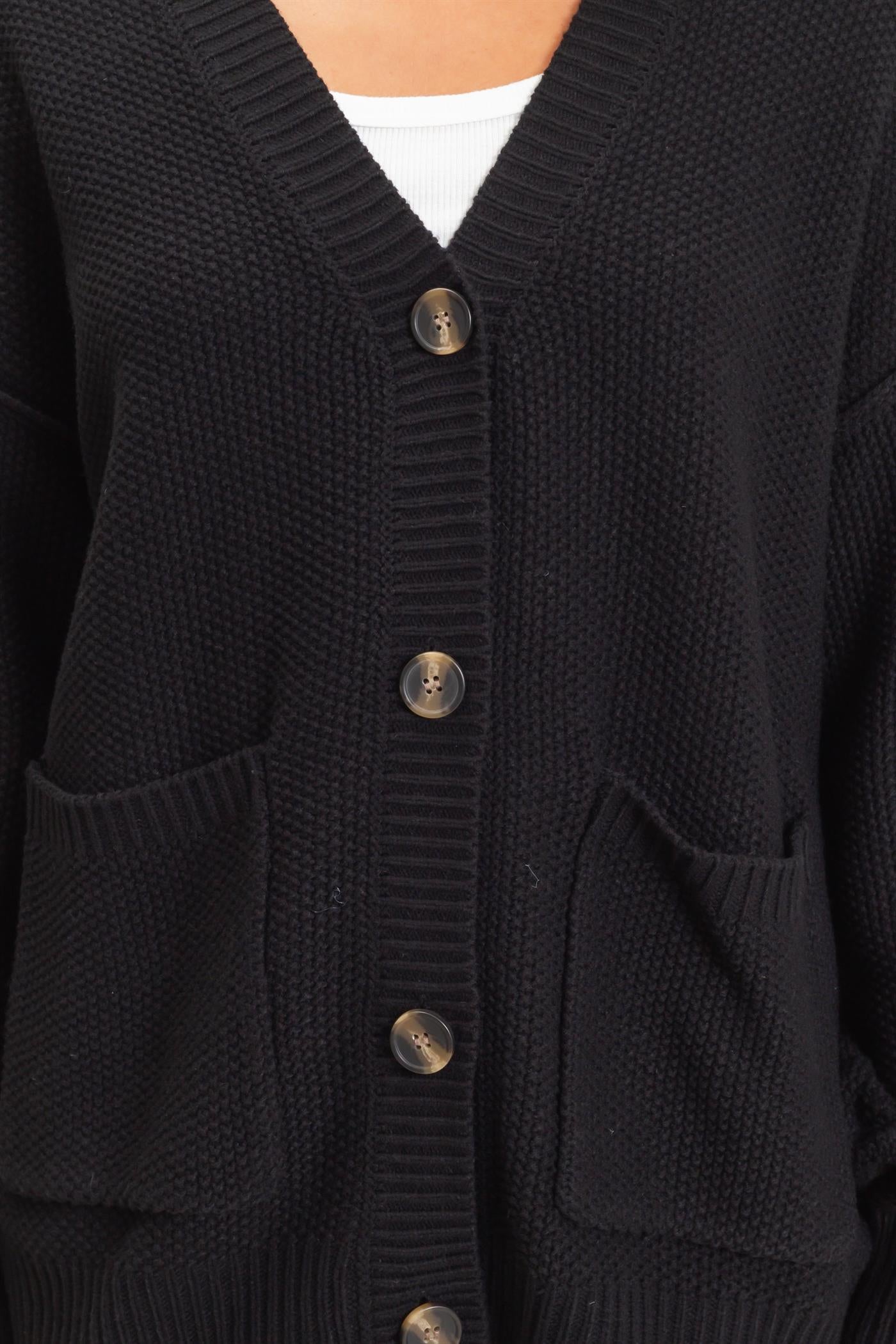 Wholesale Textured Oversized Knit Buttoned Cardigan Cardigans DZ26C971 BLACK DOUBLE ZERO