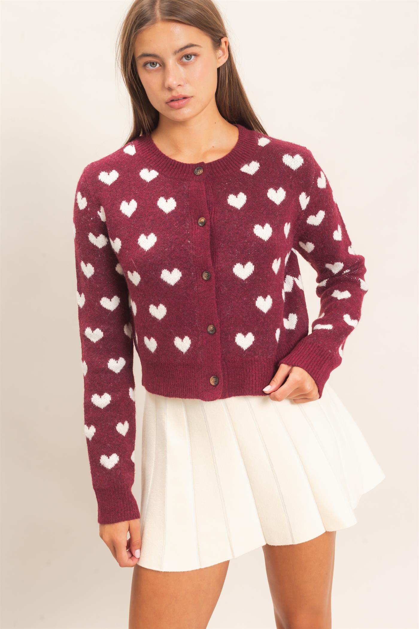 Wholesale Heart Pattern Cardigan Cardigans DZ26E320 DARK CHERRY DOUBLE ZERO