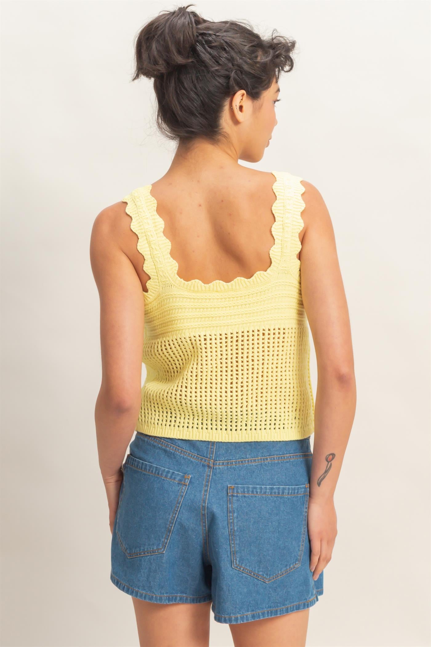 Wholesale Sleeveless Open Knit Double Tie-Front Vest Shirts DZ26A809 PALE YELLOW DOUBLE ZERO
