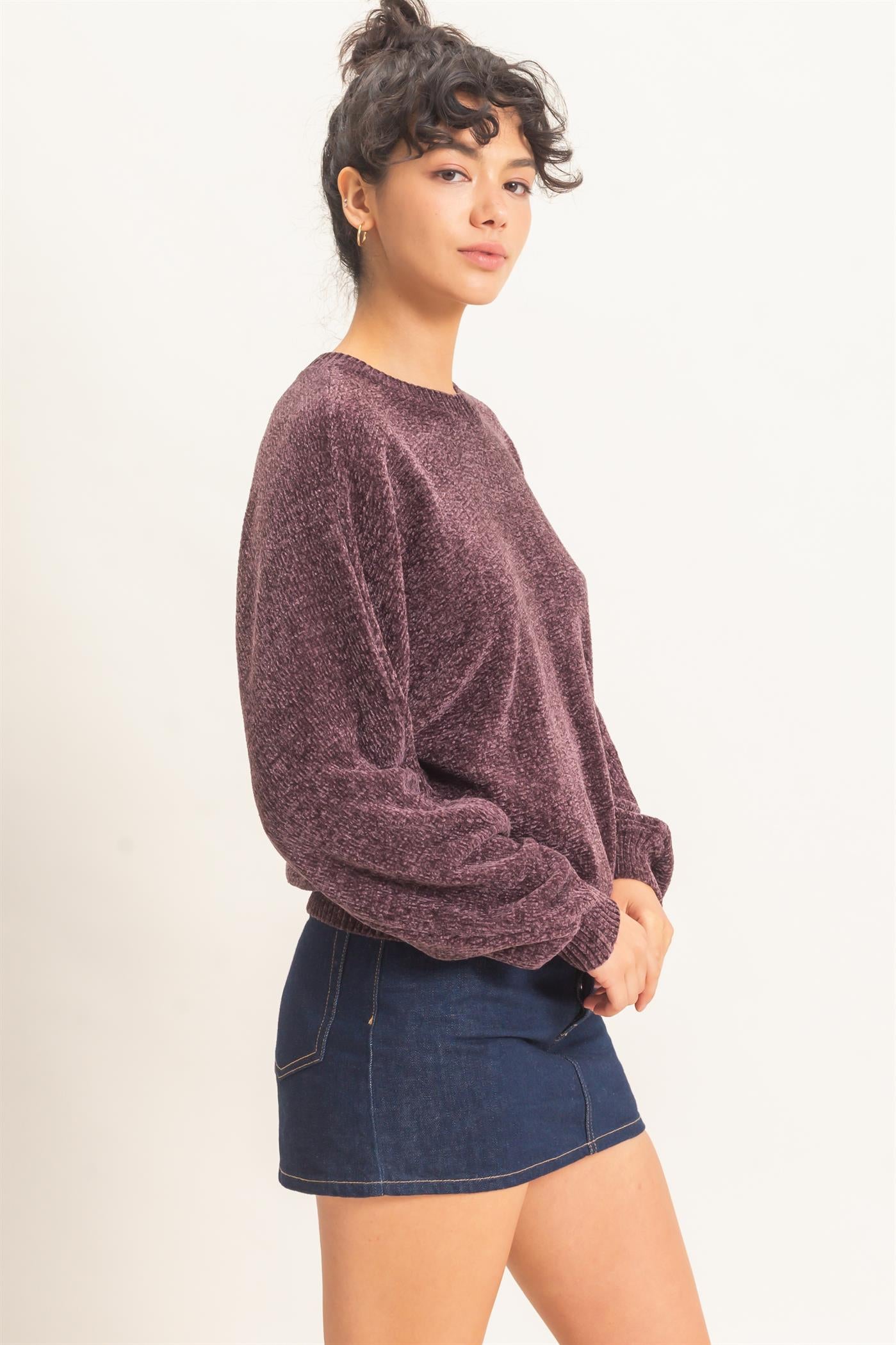 Wholesale Chenille Crew Neck Sweater Sweaters DZ26E264 COCOA DOUBLE ZERO