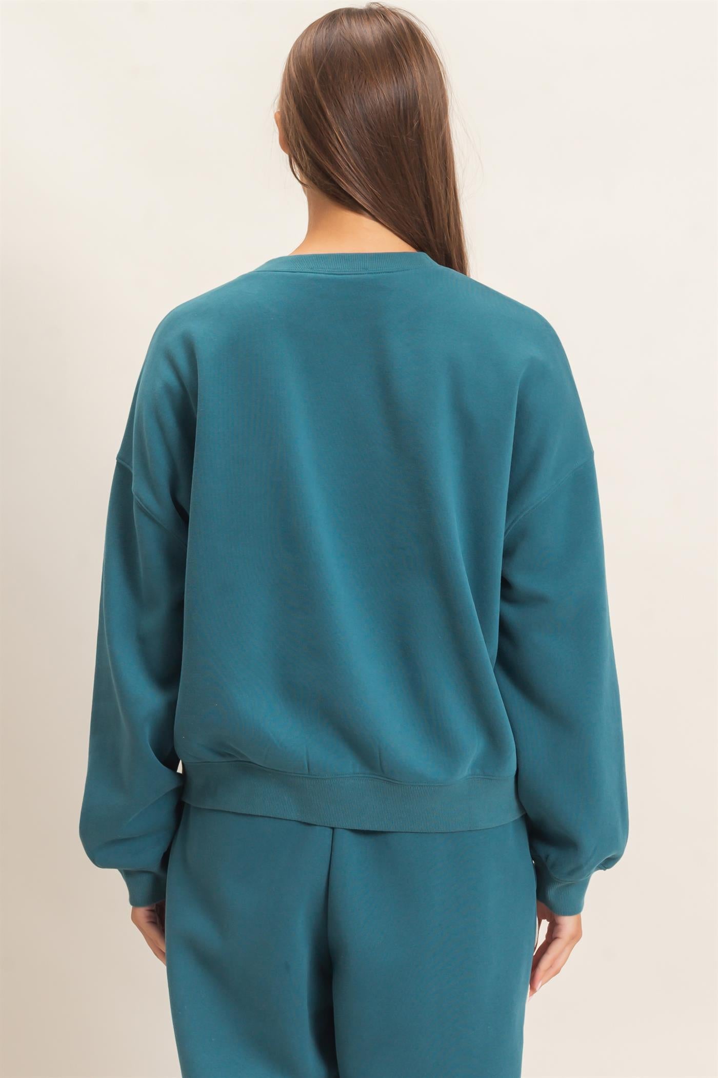 Wholesale Floral Applique Crew Neck Sweatshirt Sweatshirts DZ26E708 DARK TEAL DOUBLE ZERO
