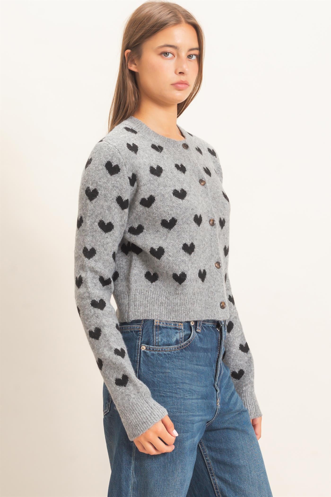 Wholesale Heart Pattern Cardigan Cardigans DZ26E320 HEATHER GRAY DOUBLE ZERO