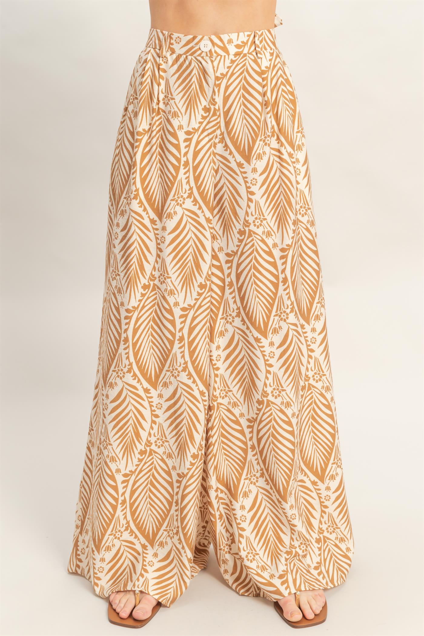 Wholesale Strapless Top & Pant Print Set Clothing HF25E577-SET-D L.BROWN HYFVE