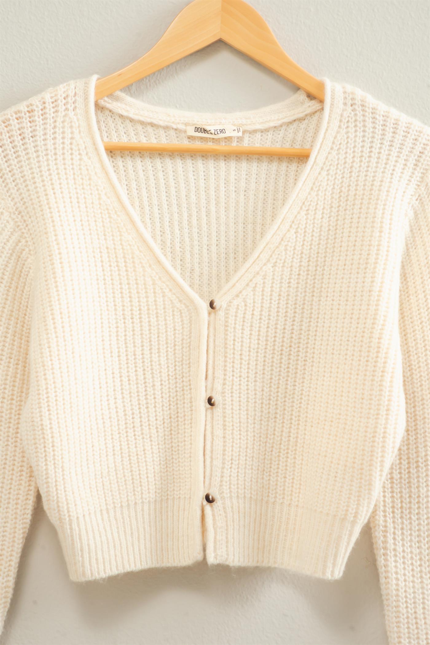 Wholesale V-Neck Ribbed Cardigan Cardigans DZ26E106 IVORY DOUBLE ZERO