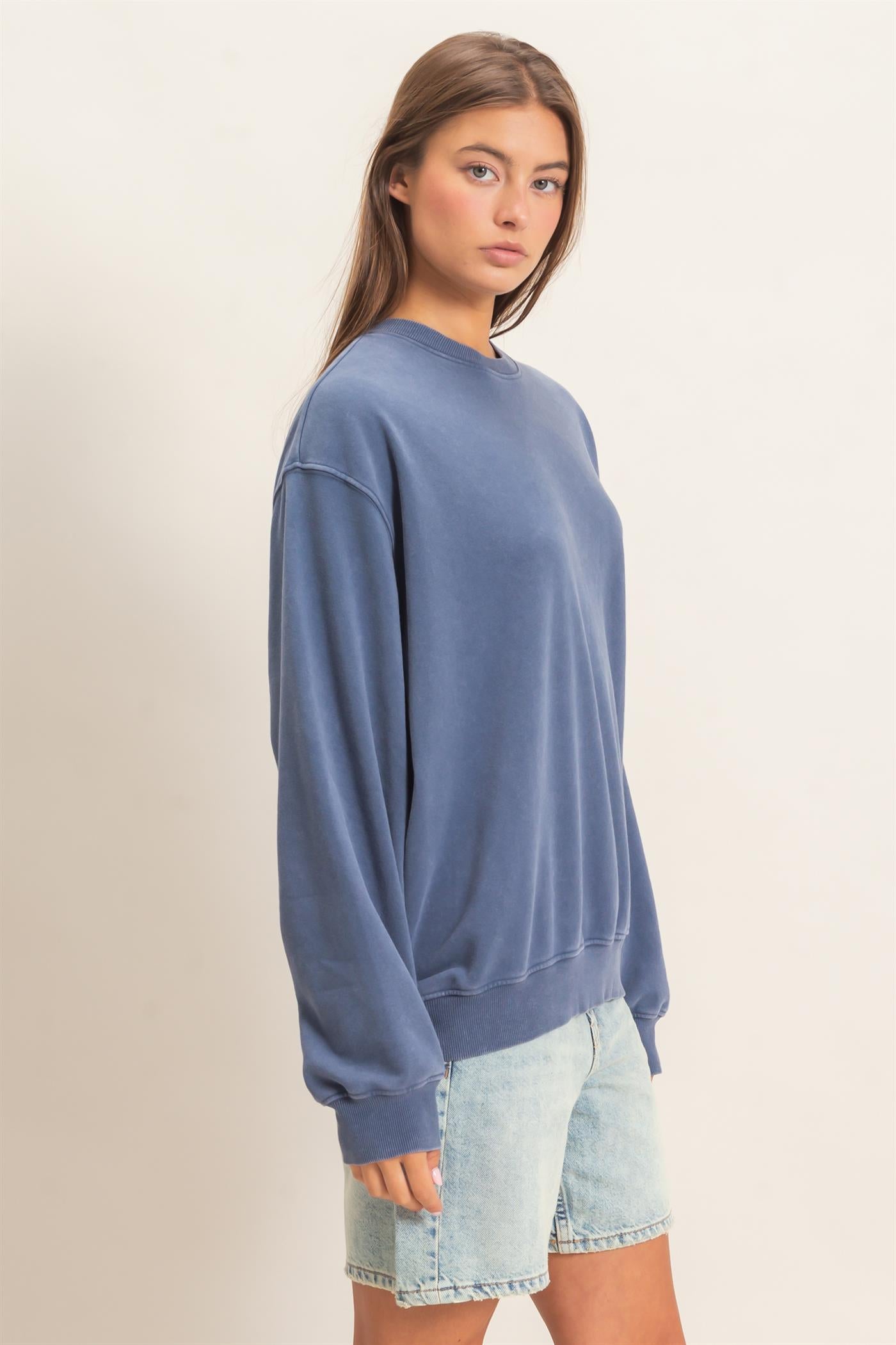Wholesale Mineral Wash Crew Neck Sweatshirt Sweatshirts DZ26E990 NAVY DOUBLE ZERO