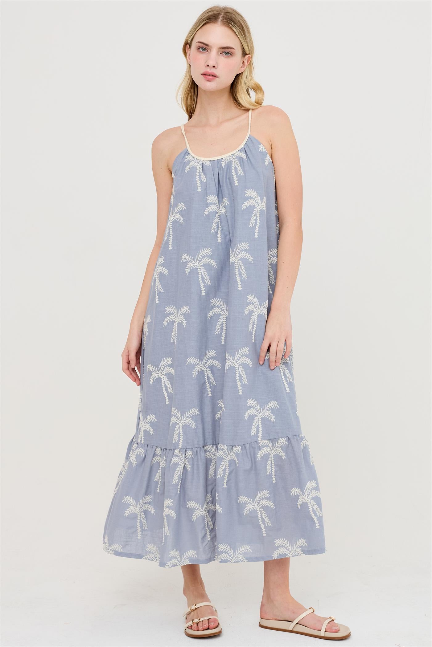 Wholesale Embroidered Spaghetti Strap Dress Dresses HF26C353-D DUSTY BLUE HYFVE