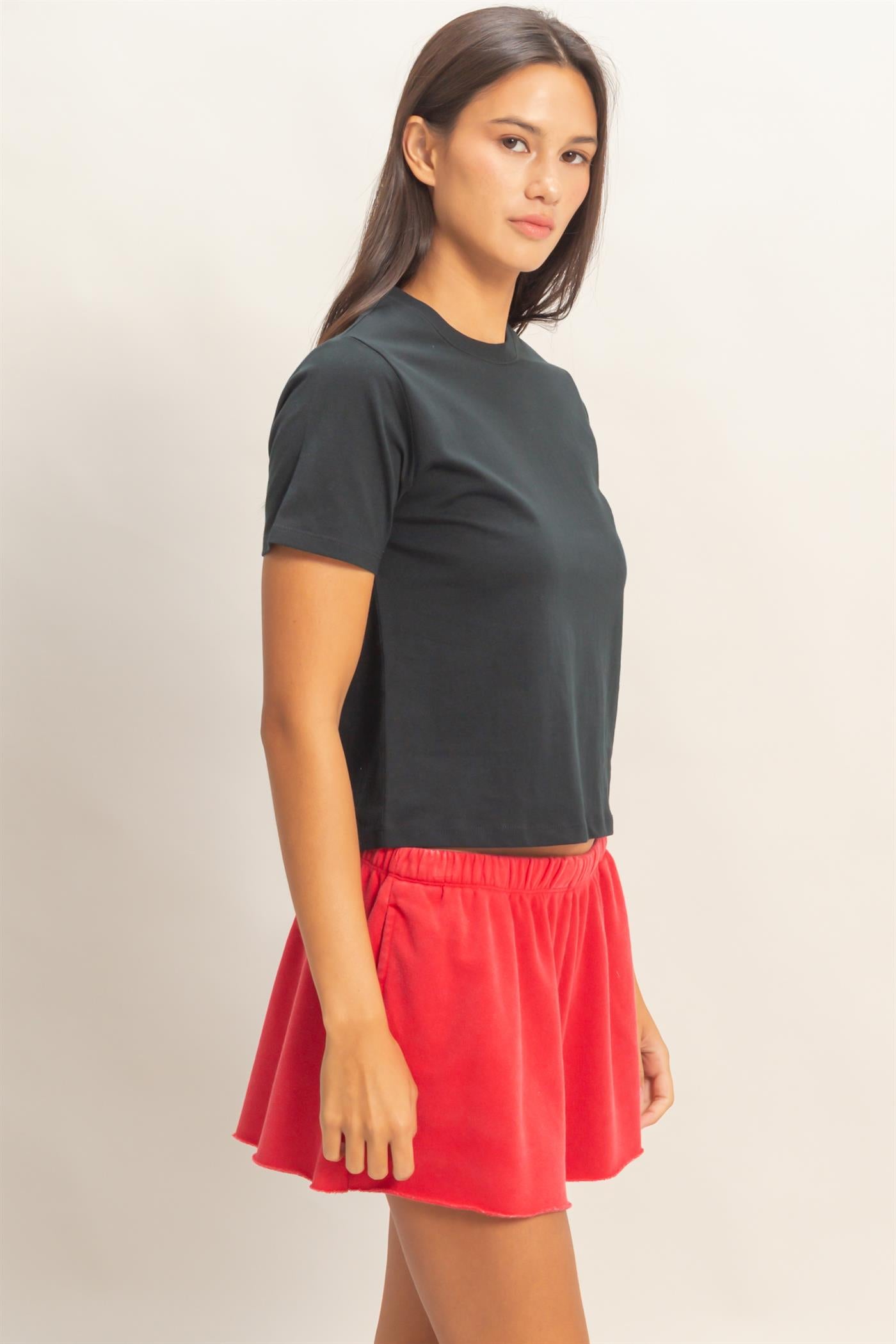 Wholesale Crew Neck Cotton T-Shirt Clothing Tops DZ26C412 BLACK DOUBLE ZERO