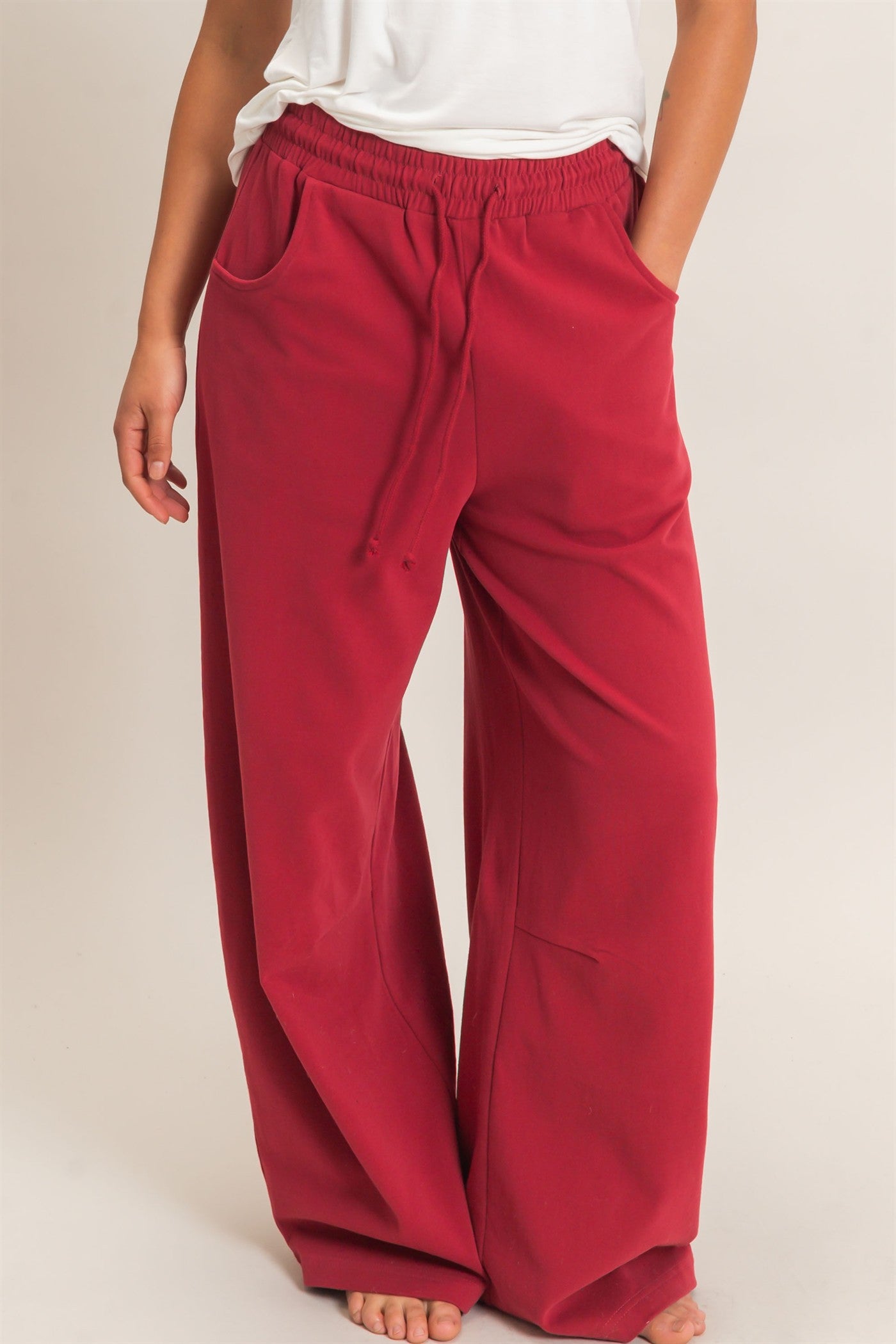 Wholesale Washed Barrel Sweatpants Pants DZ26E379 DARK RED DOUBLE ZERO