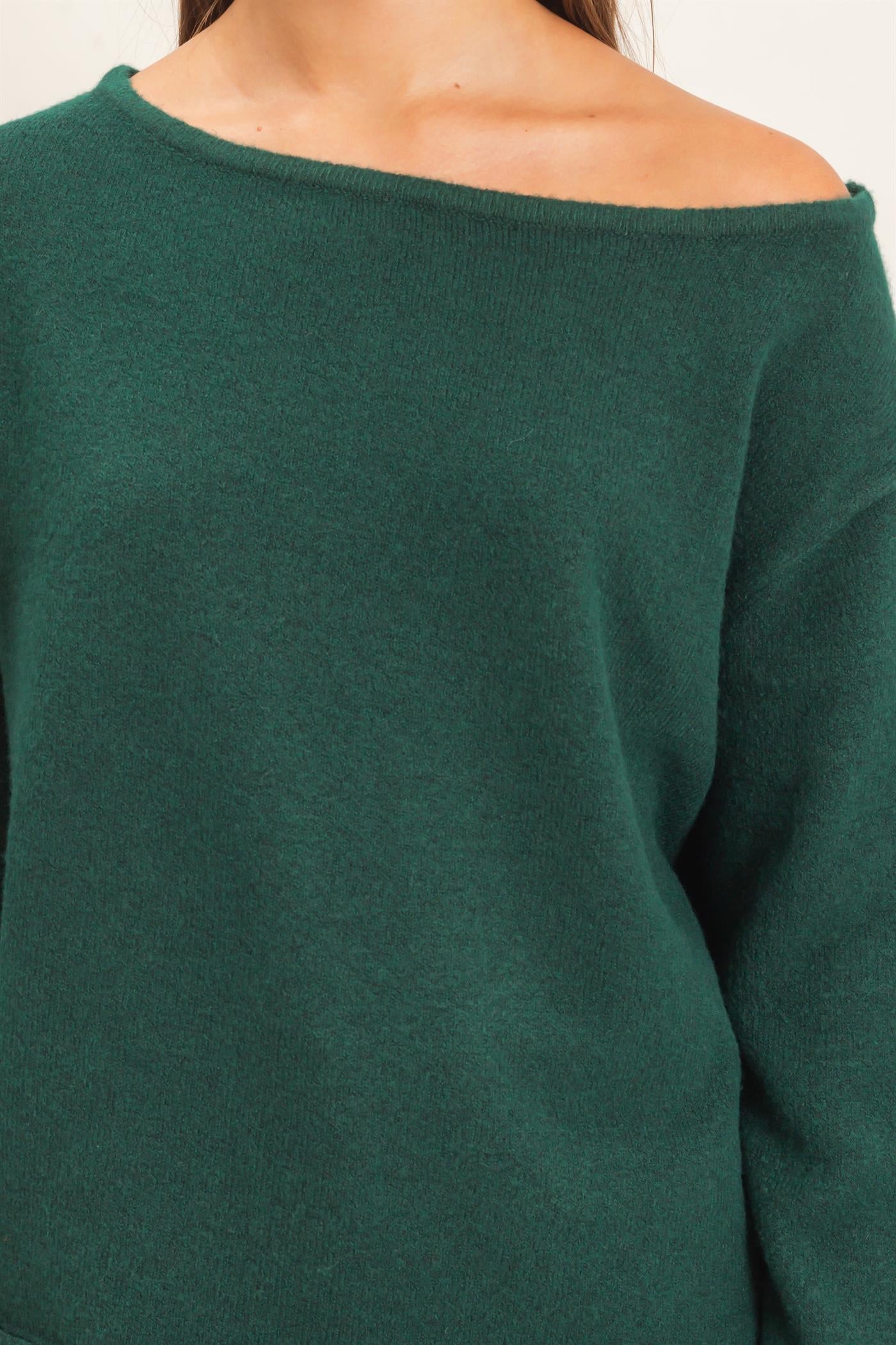 Wholesale Off The Shoulder Sweater Sweaters DZ26E652 DARK GREEN DOUBLE ZERO