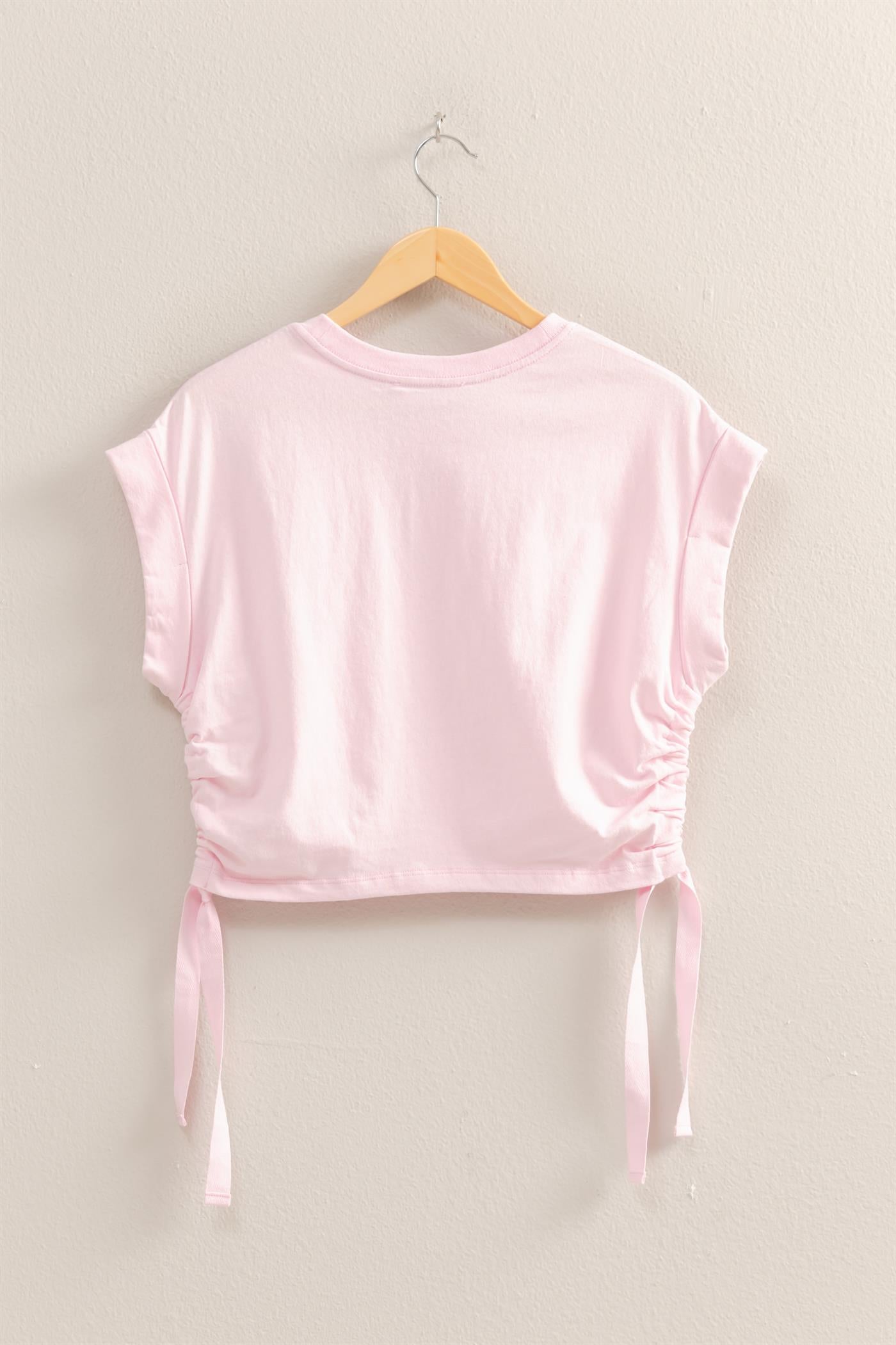 Wholesale Short Sleeve Side Tie Detail Top Clothing Tops DZ25C113 SOFT PINK DOUBLE ZERO