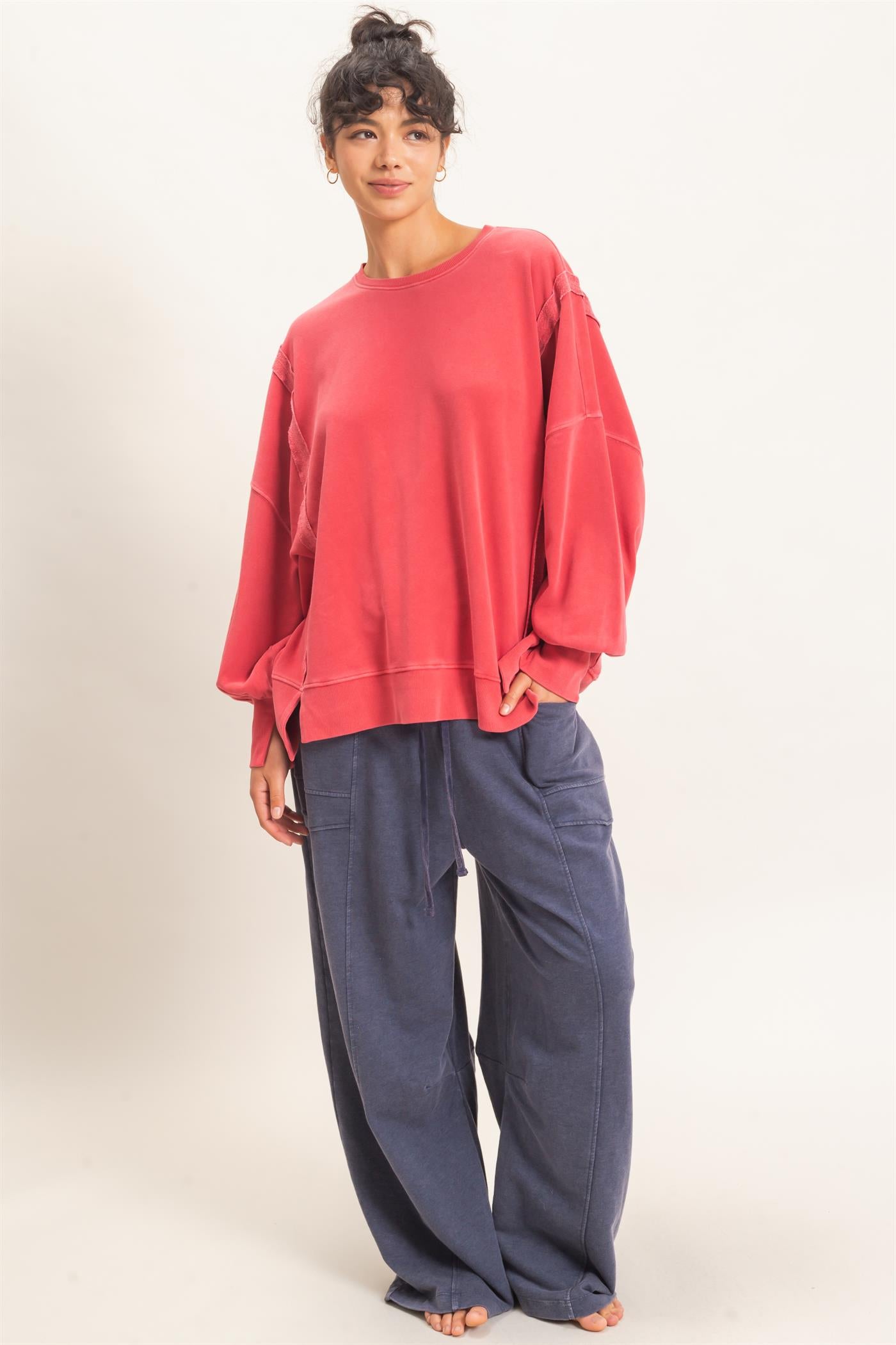 Wholesale Mineral Washed Barrel Sweatpants Pants DZ26F246 NAVY DOUBLE ZERO