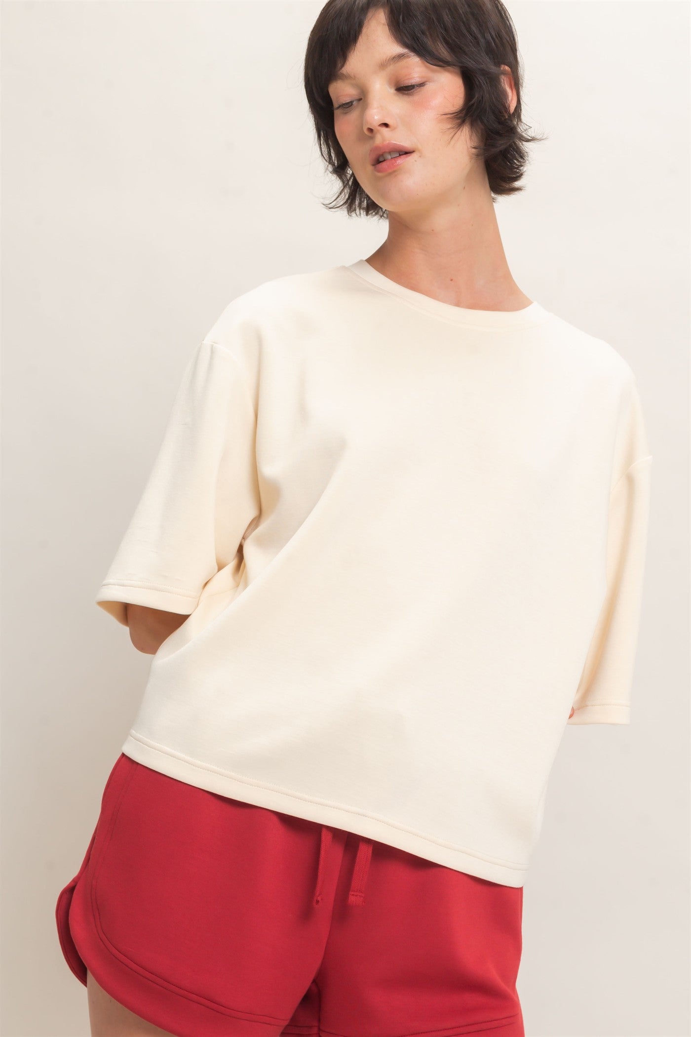 Wholesale Loose Fit Crew Neck Short Sleeve Top Clothing Tops DZ26C965 ALPACA DOUBLE ZERO