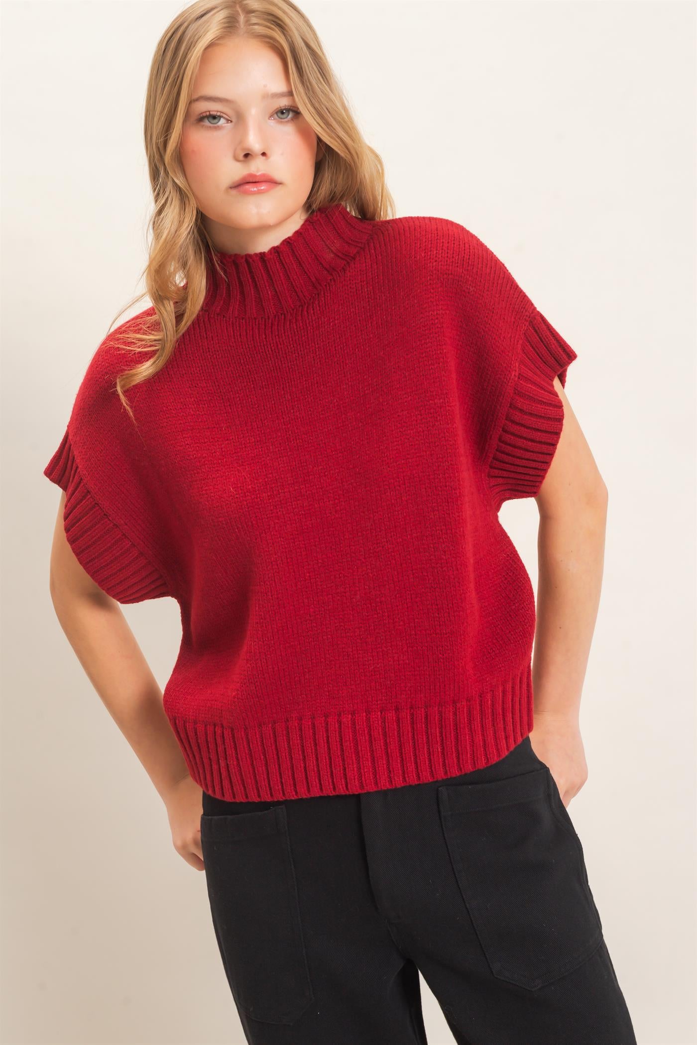 Wholesale Ribbed Mock Neck Sweater Vest Sweaters HF26F186-D PAPRIKA HYFVE