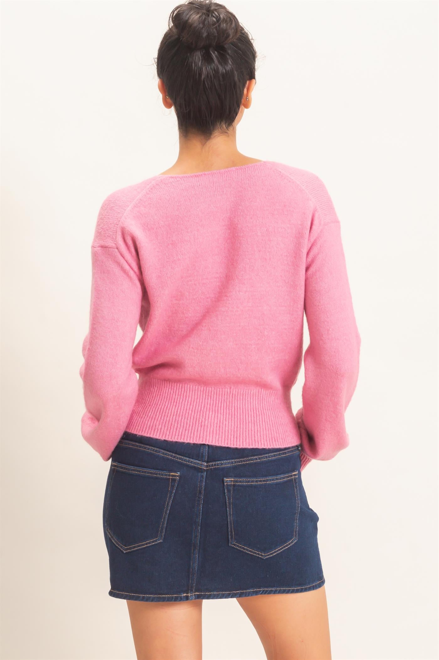 Wholesale Wrap V Neck Sweater Sweaters DZ26E948 PINK DOUBLE ZERO