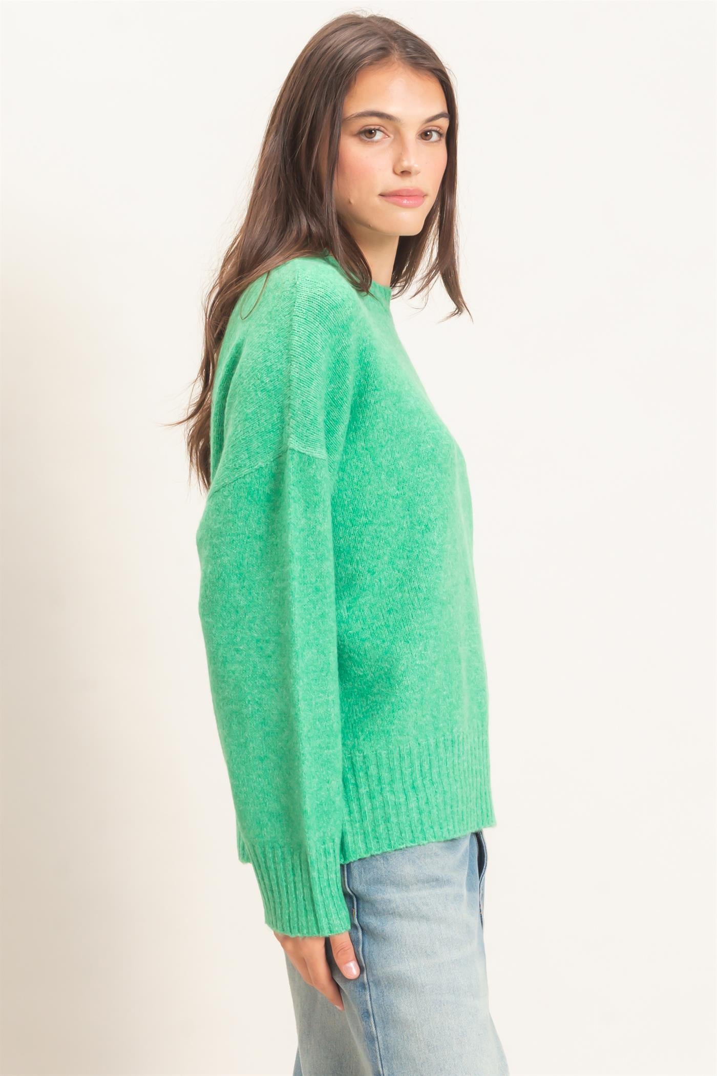 Wholesale Ribbed Crew Neck Sweater Sweaters HF26F179-D GREEN HYFVE