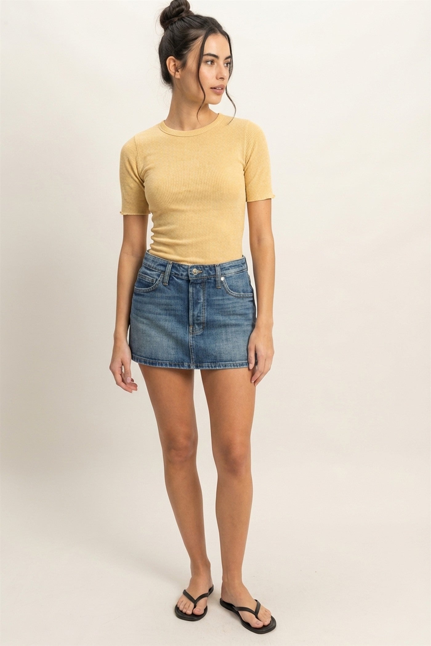 Wholesale Ribbed Short Sleeve Top Clothing Tops DZ24C197 SAND DOUBLE ZERO