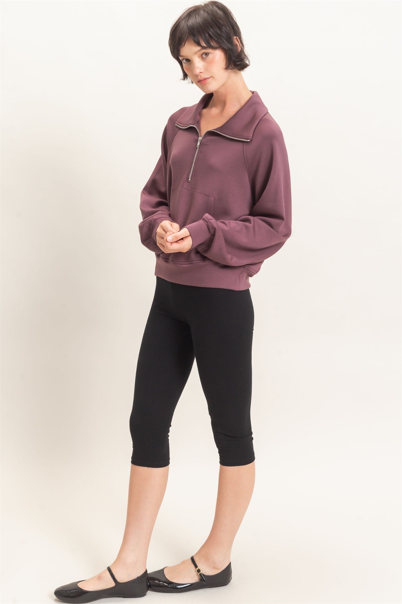 Wholesale Half-Zip Collar Raglan Pullover Sweatshirts DZ26C967 COCOA DOUBLE ZERO