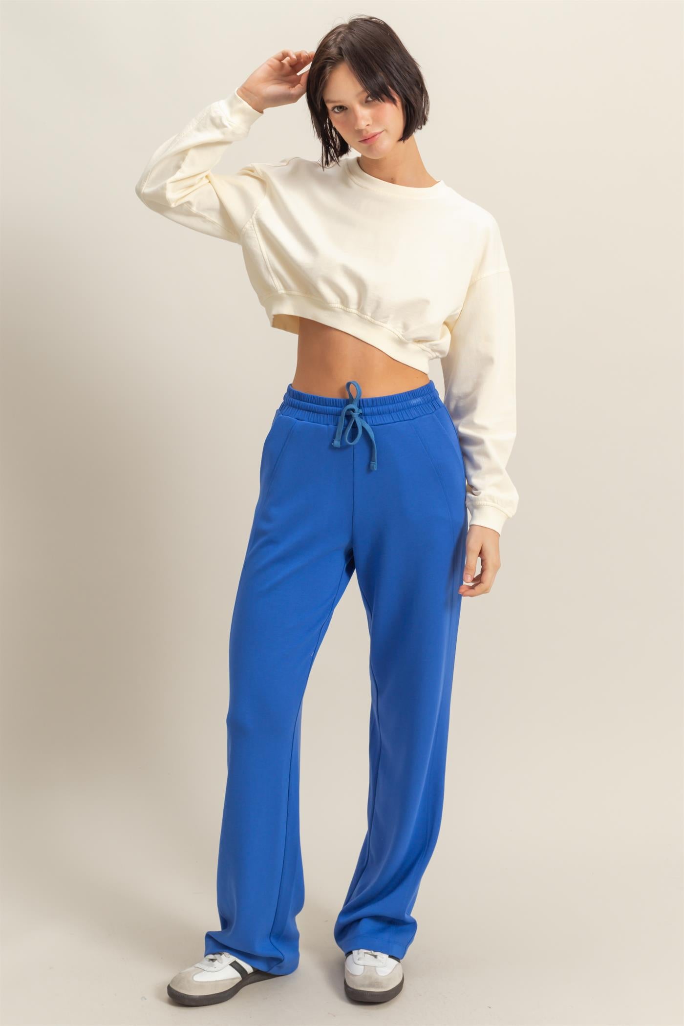 Wholesale Crew Neck Long Sleeve Crop Sweatshirt Sweatshirts DZ25A923 WHITE DOUBLE ZERO