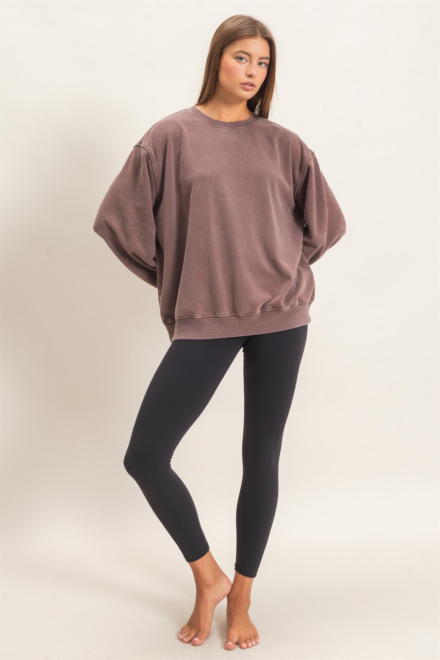 Wholesale Mineral Wash Crew Neck Sweatshirt Sweatshirts DZ26E990 DARK BROWN DOUBLE ZERO